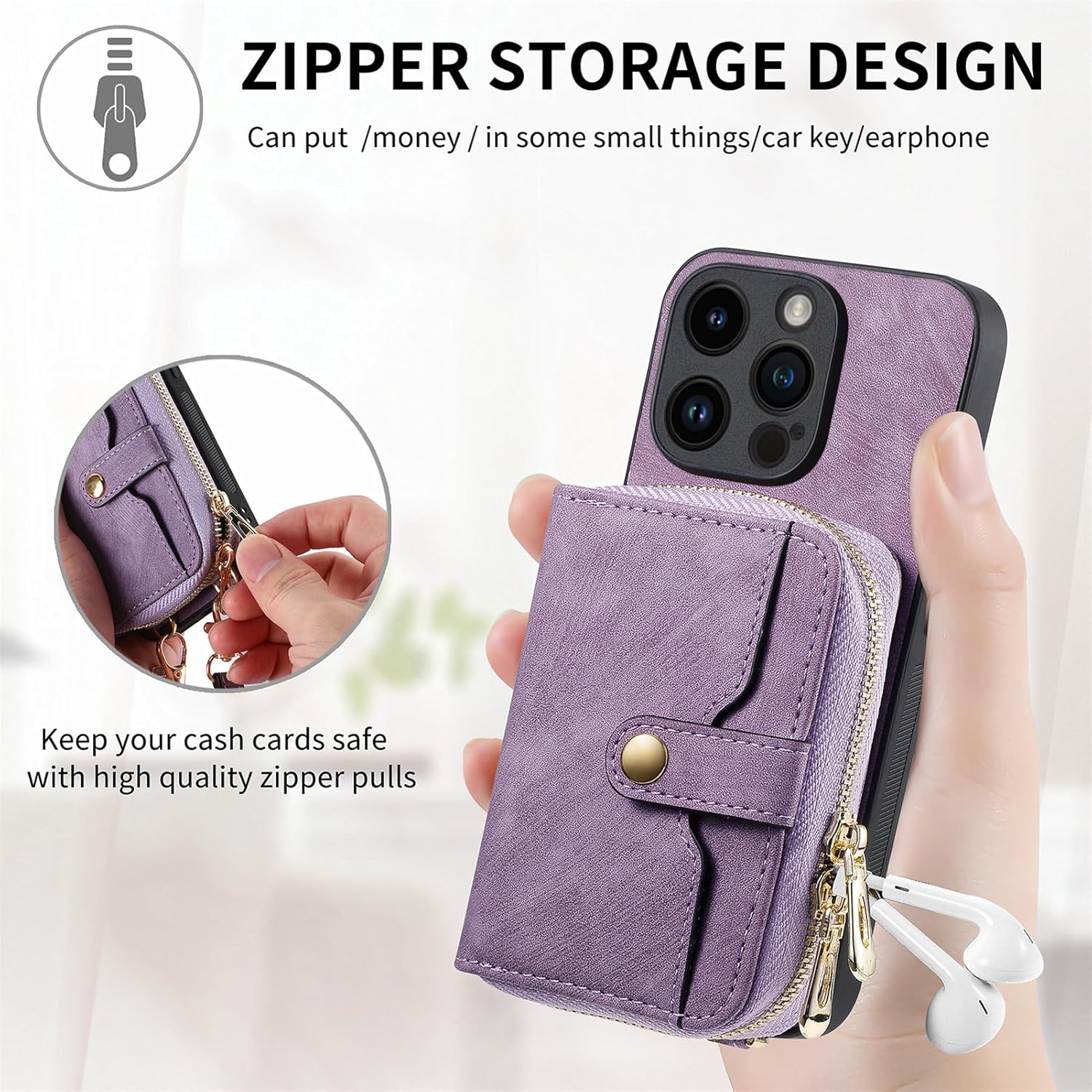 Asuwish Funda de teléfono para iPhone 14 Pro Max de 6.7 pulgadas con cremallera, con ranura para tarjeta de crédito, correa cruzada de hombro,