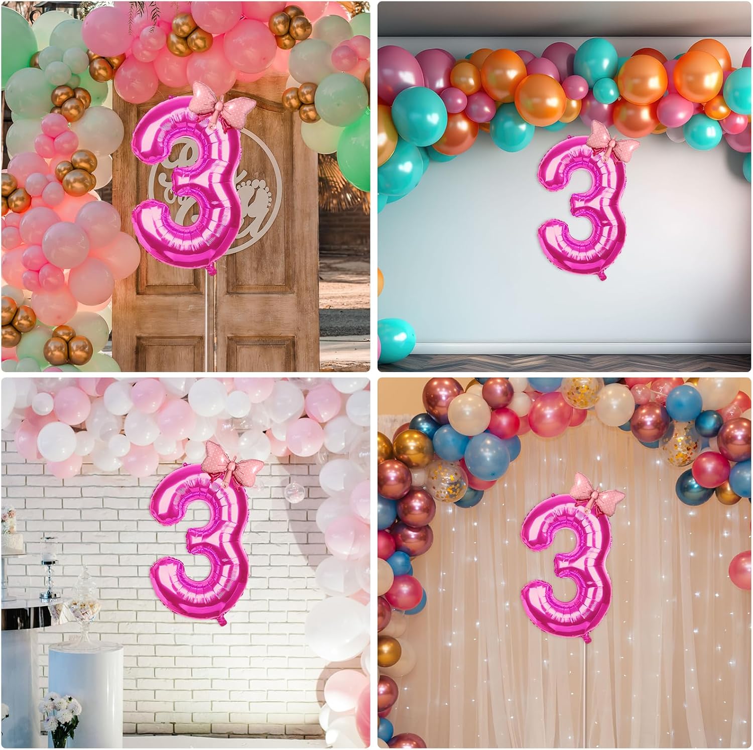 Globos de cumpleaños con números, globos rosados de números para fiesta de cumpleaños, pajarita, globos de papel de aluminio de helio para fiesta de