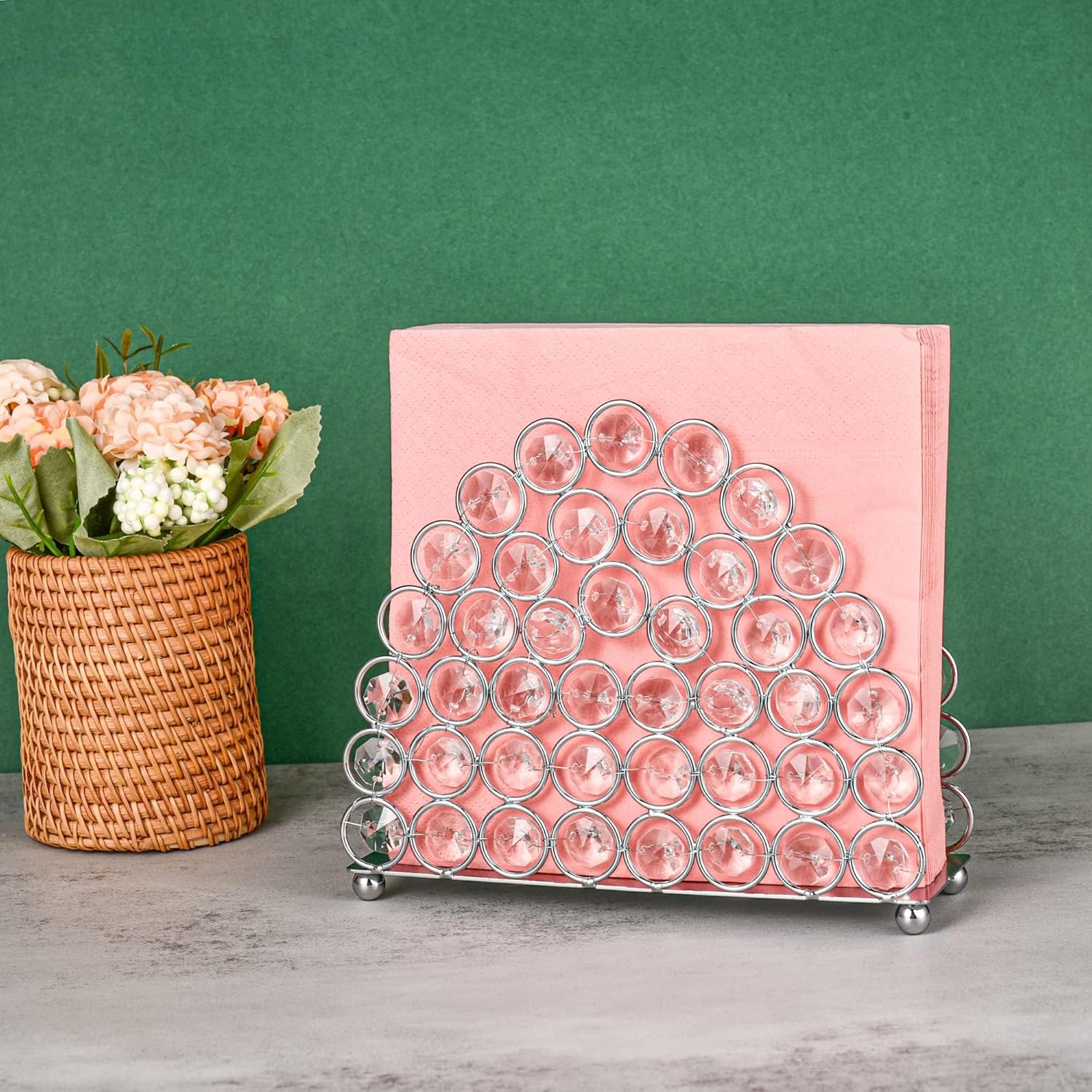 Feyarl Servilletero de cristal para pañuelos faciales, servilletas, soporte de papel, correos, cartas, tarjetas, organizador para colocar de pie