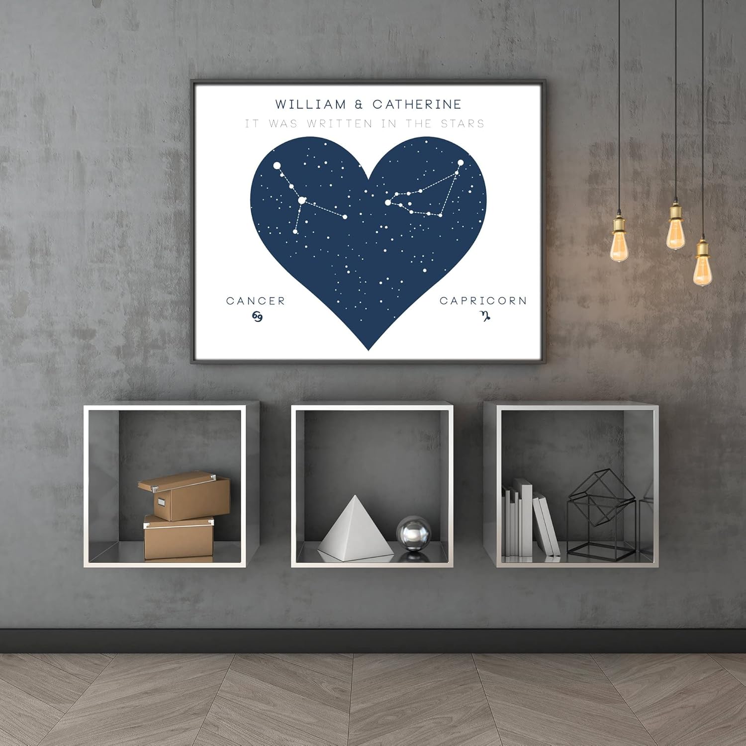 Customizable Zodiac Poster Print with your Couples Names – Handmade Print of Heart Constellation Sign Stars Horoscope – 8×10″ Satin Print (Unframed)