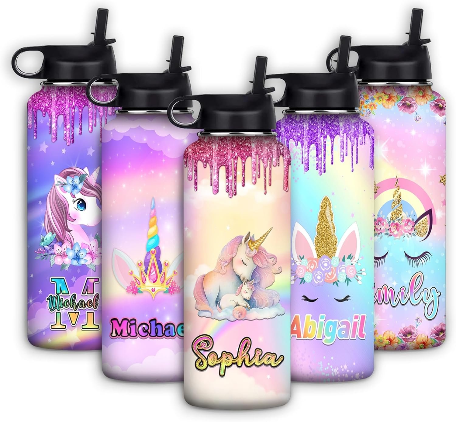 Botellas de agua personalizadas con tapa con pajilla, para hija, nieta, sobrina, amigos, botella de agua personalizada con monograma, taza de acero