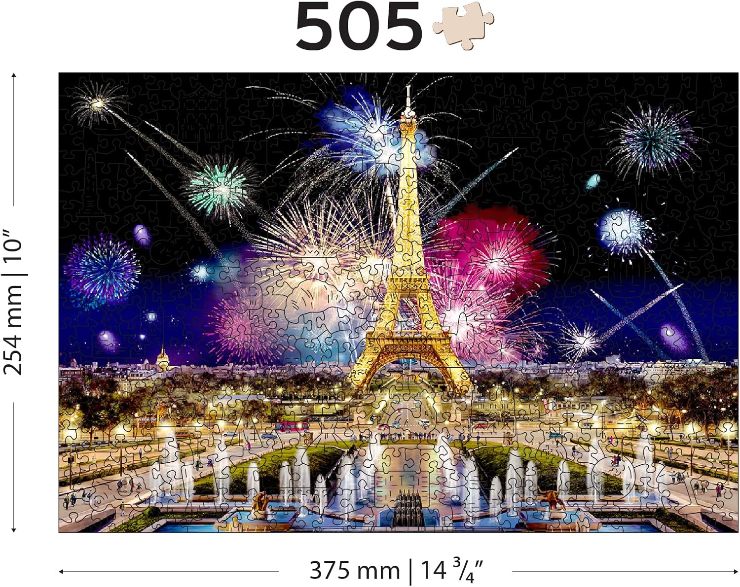 WOODEN.CITY Rompecabezas de madera de 500 + 5 piezas de París por la noche, rompecabezas de paisaje de la torre Eiffel, jardines Trocadero –