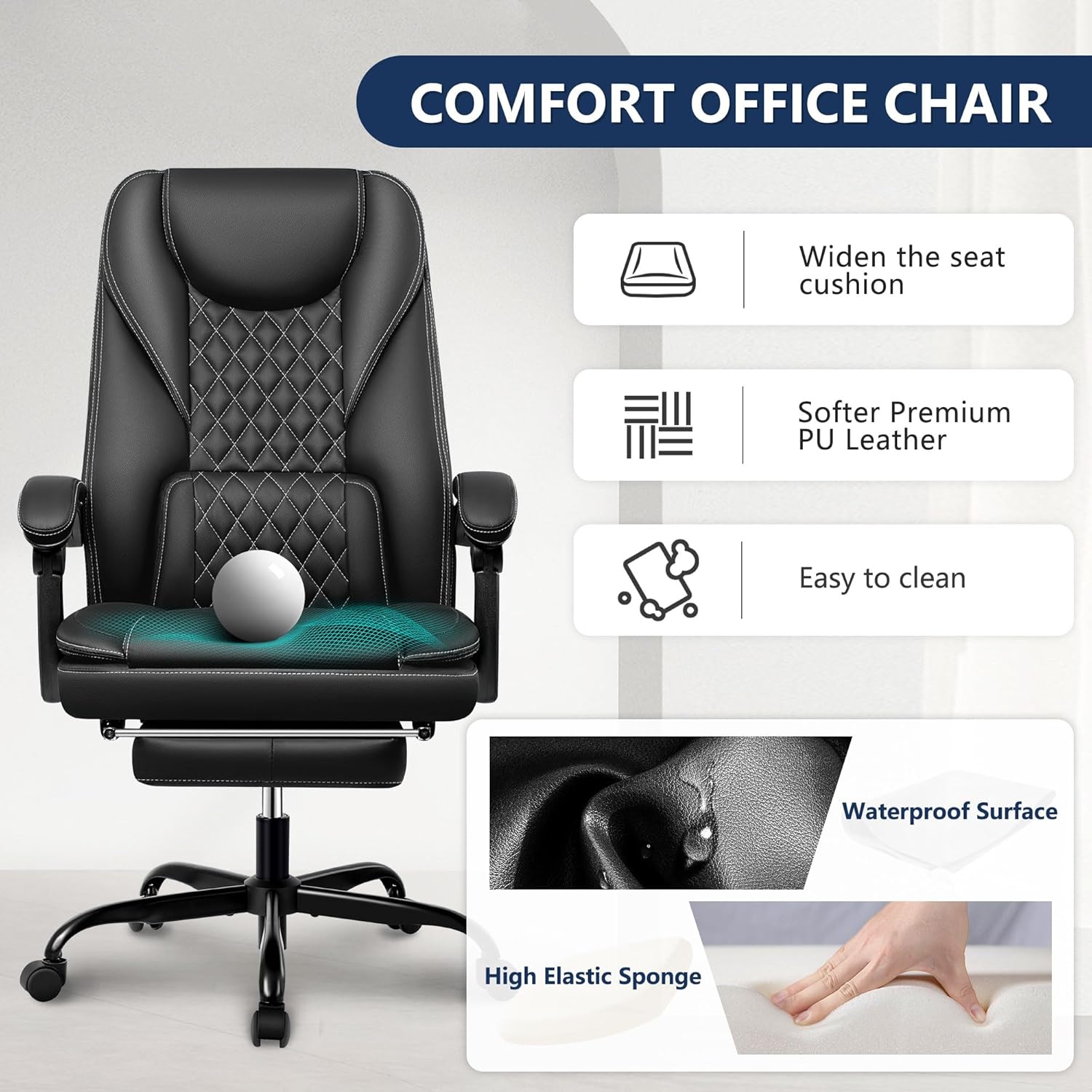 Silla de oficina ejecutiva, silla de oficina reclinable de cuero grande y alta con reposapiés, respaldo alto, silla de escritorio de oficina en