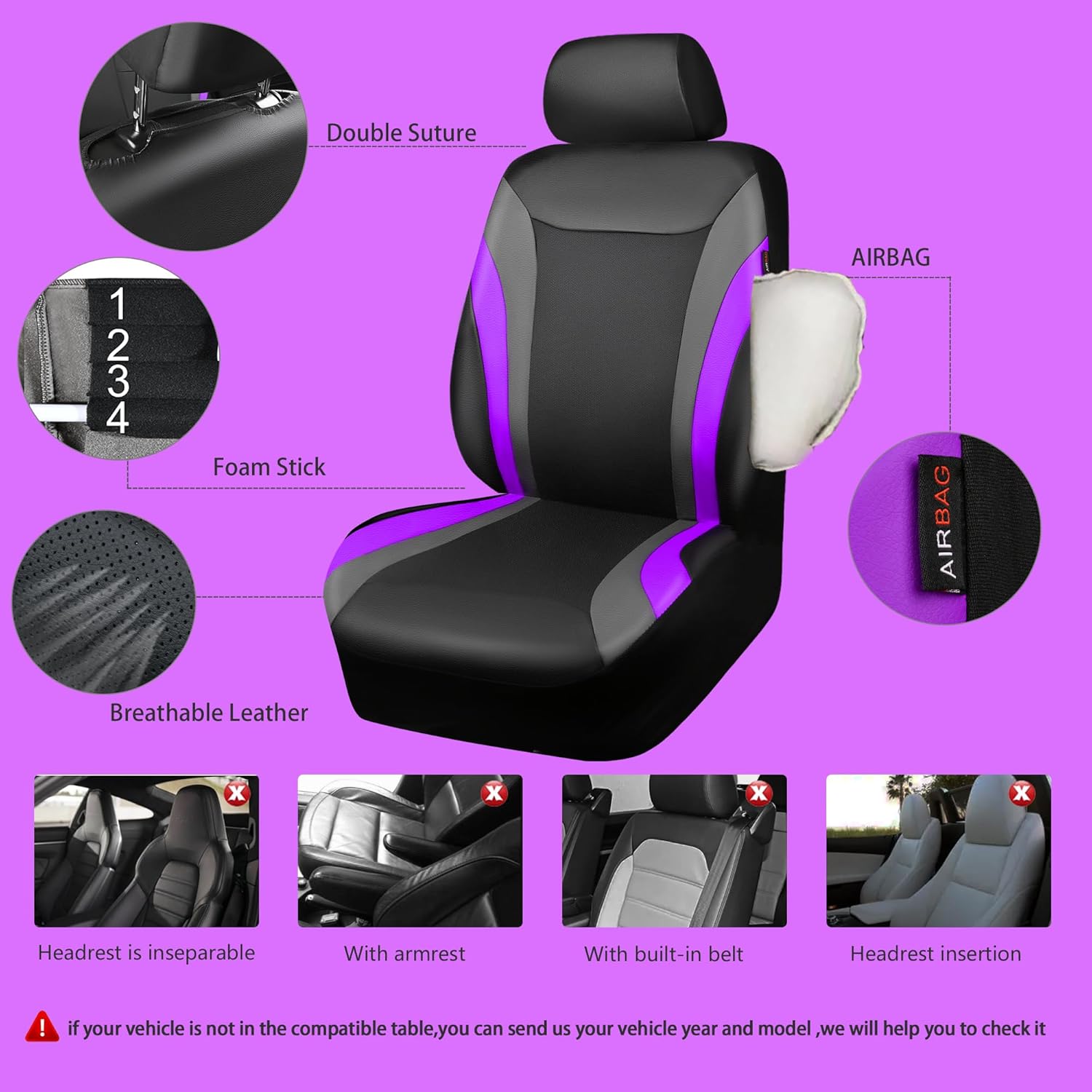 CAR PASS Juego completo de fundas de asiento de automóvil de cuero, impermeables, para automóviles, SUV, sedán, camión, compatible con bolsas de