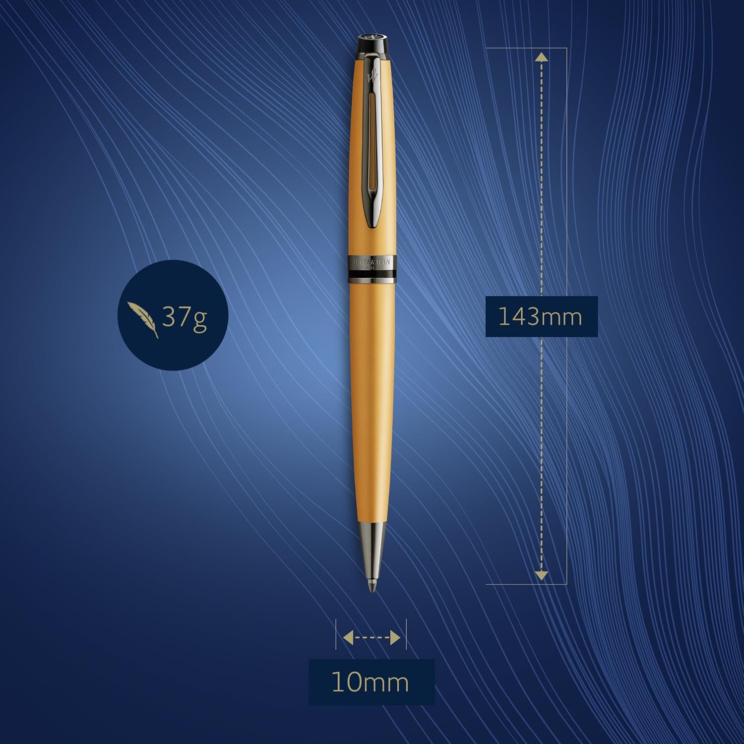 Waterman Bolígrafo Expert  Laca dorada metálica con ribete de rutenio  Punta media  Tinta azul  Con caja de regalo