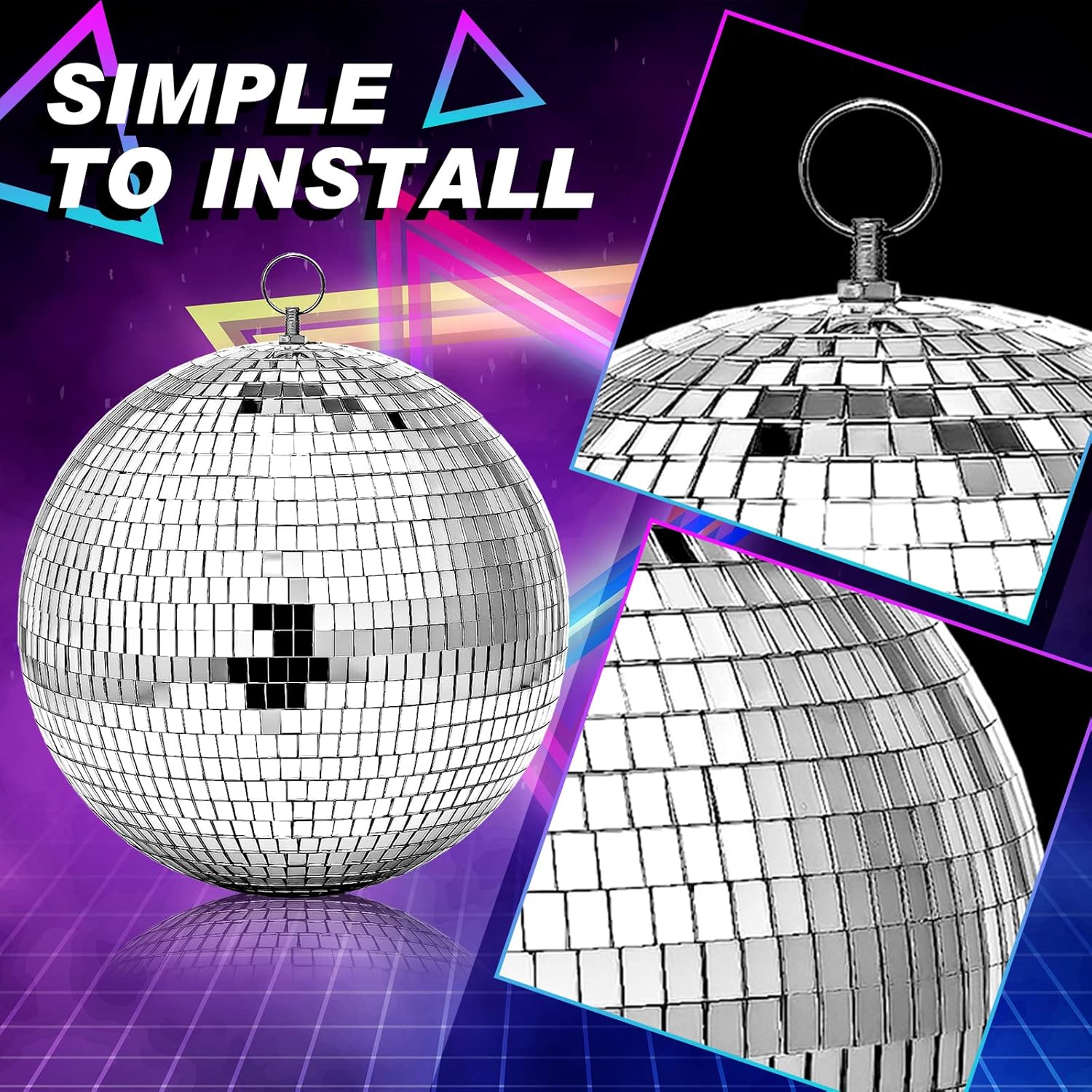 Marsui Paquete de 2 bolas grandes de discoteca plateadas, espejo reflectante, bola de discoteca, adorno de bola de discoteca para fiestas,