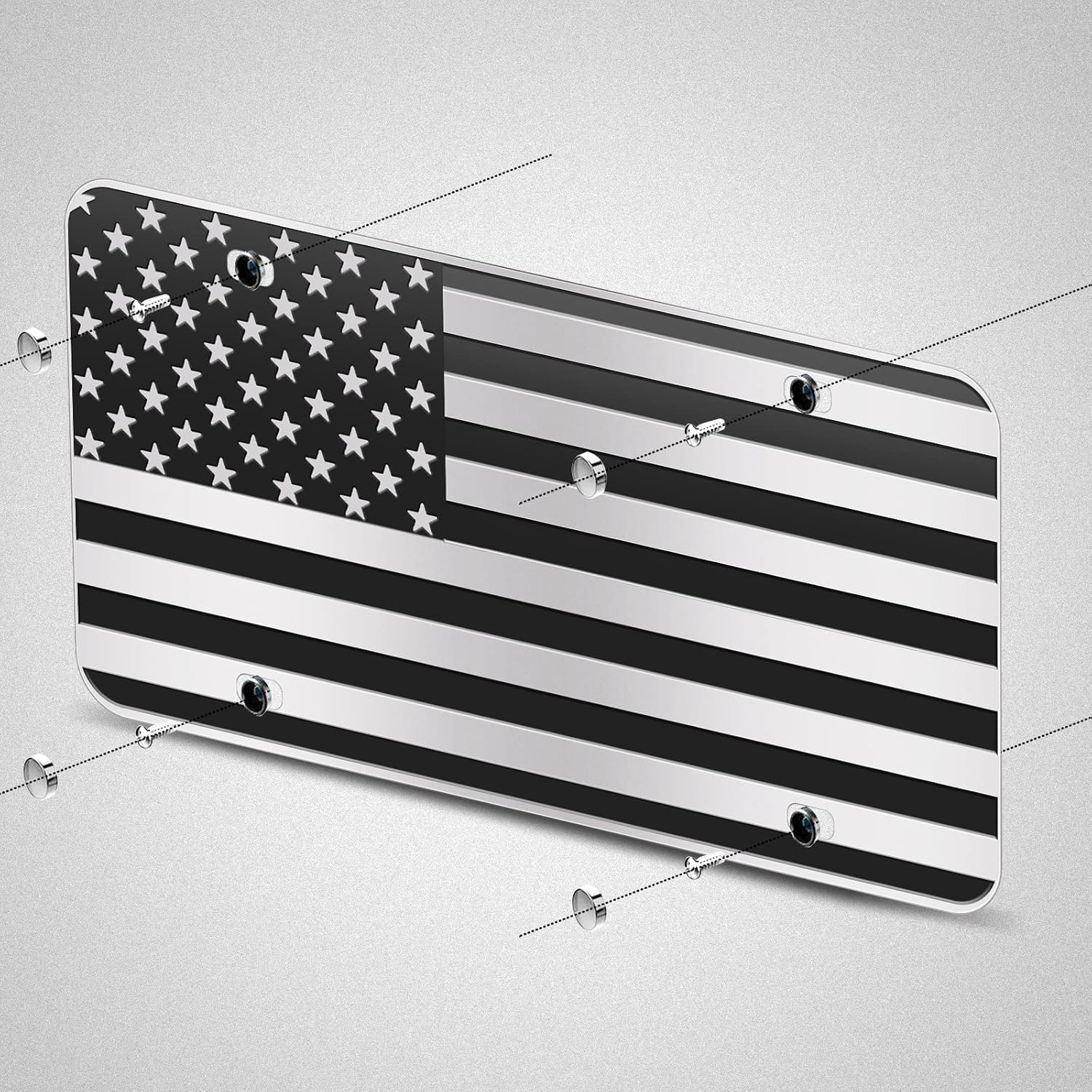 Placa de matrícula de la bandera estadounidense, matrícula de bandera frontal negra con 4 agujeros, placa de matrícula de aluminio vintage en