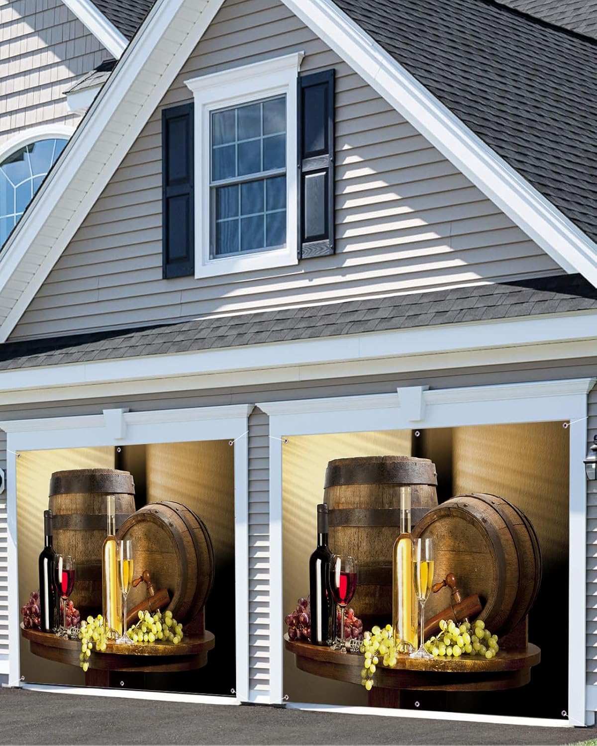 Red Wine Grape Wooden Barrel Garage Door Decorations, Abstract Art Garage Door Banner Cover with Grommets, Garage Door Mural Backdrop Decoration for