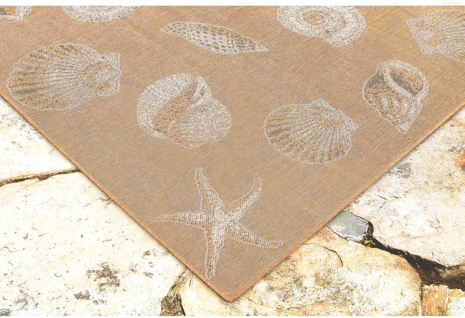 Liora Manne Carmel – Alfombra tejida de perfil bajo y fácil cuidado para interiores y exteriores, color arena, 4 pies 10 pulgadas x 7 pies 6 pulgadas