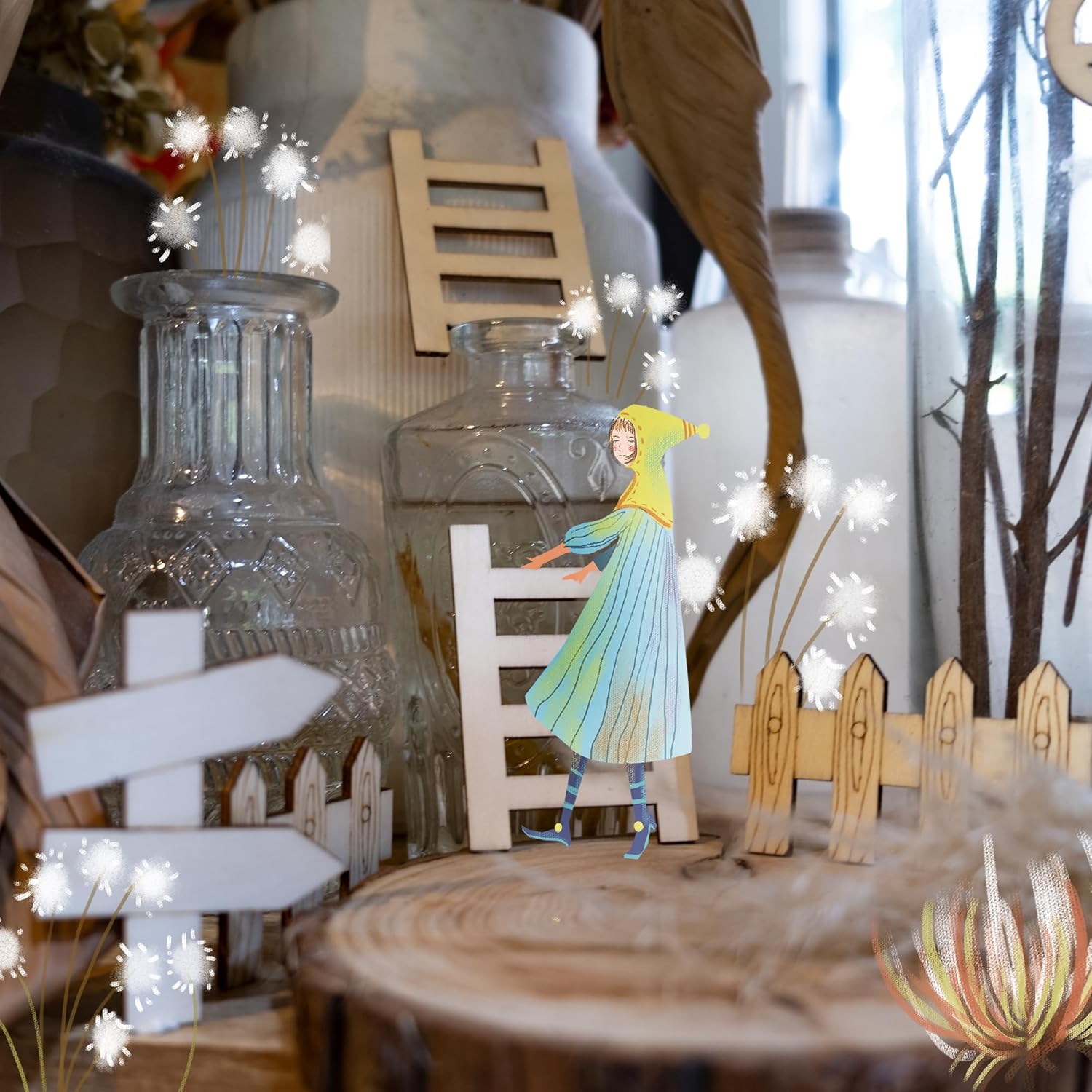 24 piezas de puertas de jardín de madera para puertas de jardín, mini cercas artesanales, escaleras, señales de ruta, kit de bricolaje sin terminar,