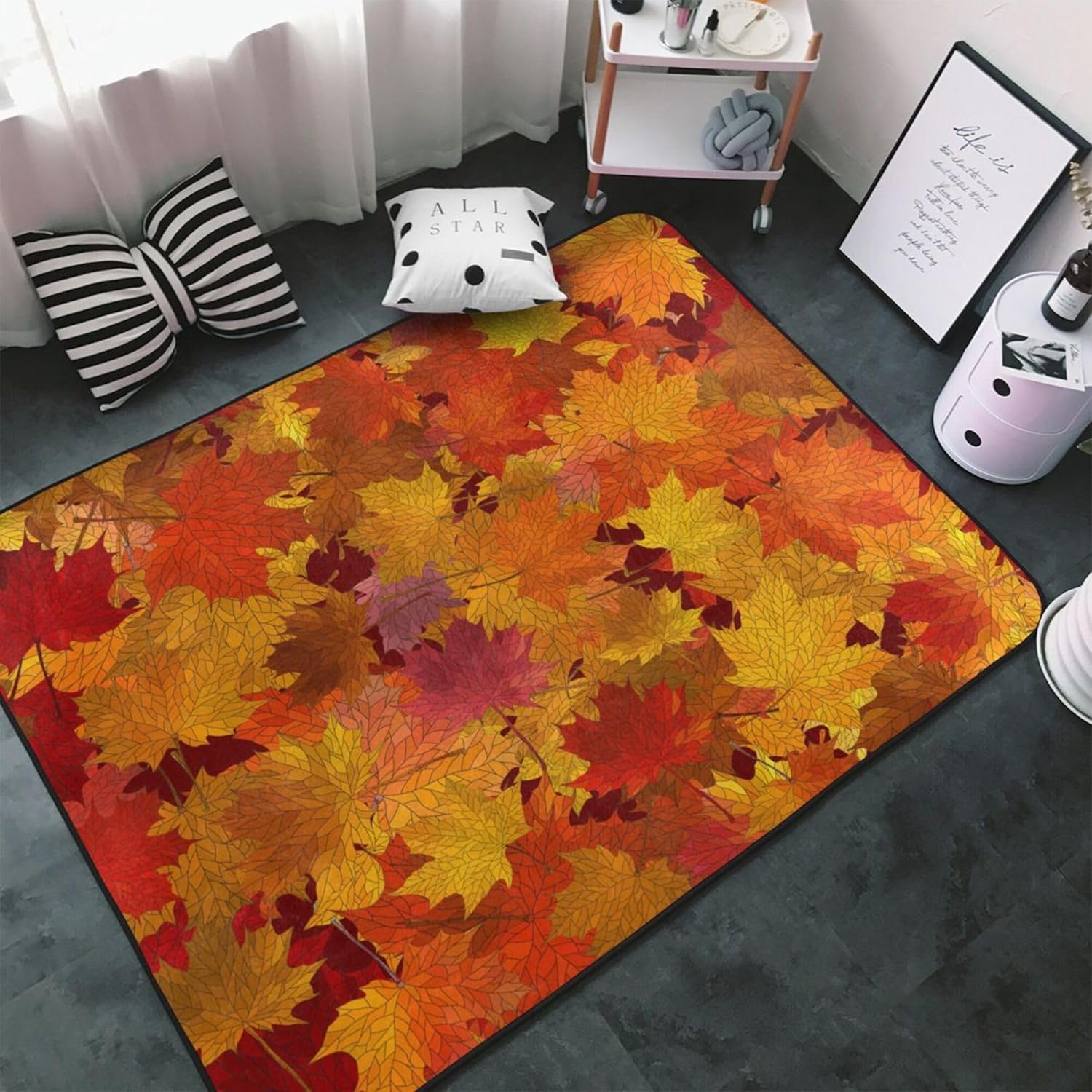 Alfombra de otoño con hojas de arce de 3 x 5 pies, decoración para sala de estar, dormitorio, alfombra antideslizante de pelo bajo, alfombra de