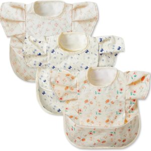 3 delantales para bebés a prueba de desorden para alimentar, baberos de comida con receptor, delantal impermeable ajustable floral, baberos a prueba 3 delantales para bebés a prueba de desorden para alimentar, baberos de comida con receptor, delantal impermeable ajustable floral, baberos a prueba