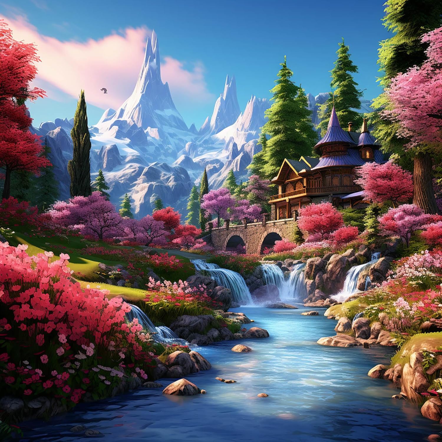 Cuneai – Pintura de diamantes 5D con diseño de montaña nevada, pintura con diamantes, arte de paisaje, bordado de cristal, punto de cruz, taladro
