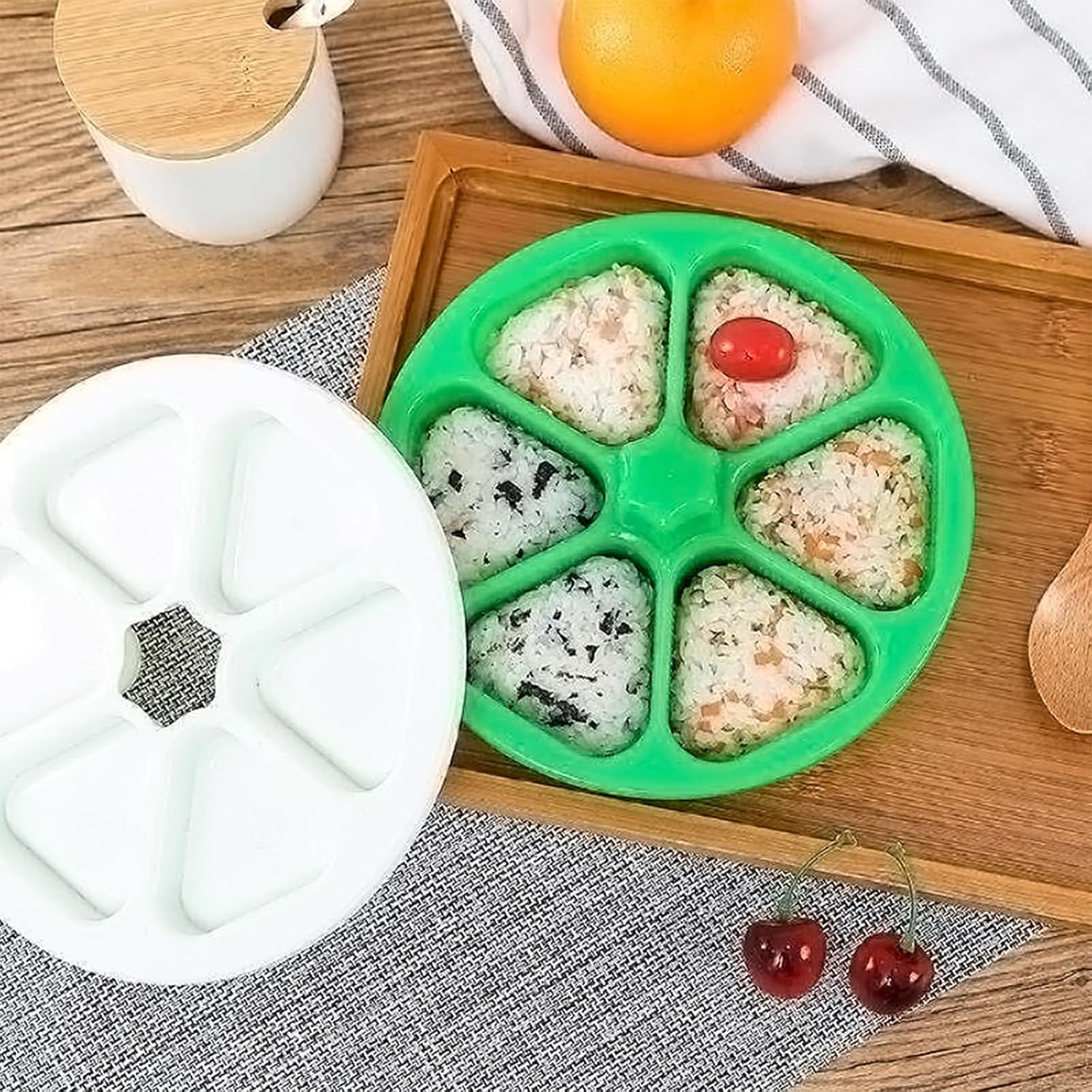 2 cajas de molde de bolas de arroz de sushi, caja triangular de arroz y verduras para hacer sushi DlYStorage hecho a mano, molde Bento para hacer