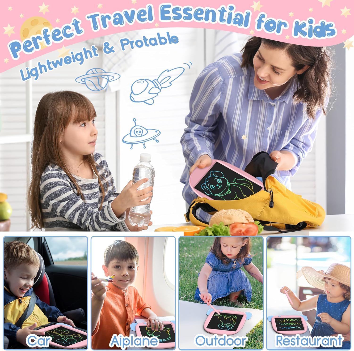Hockvill Tableta de escritura LCD para niños, juguete de aprendizaje, almohadilla de dibujo de cohetes para niñas de 3, 4, 5, 6, 7, 8 años, tablero