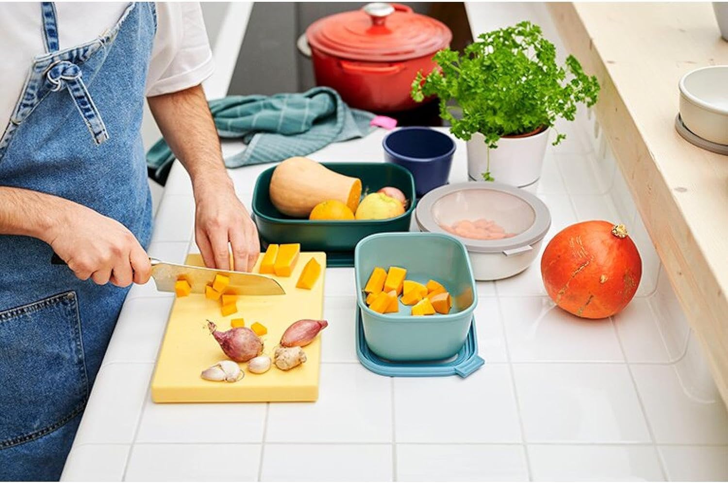 Mepal Multi Bowl Cirqula Rectangular – Recipiente de almacenamiento de alimentos con tapa – Adecuado como caja de almacenamiento hermética para el