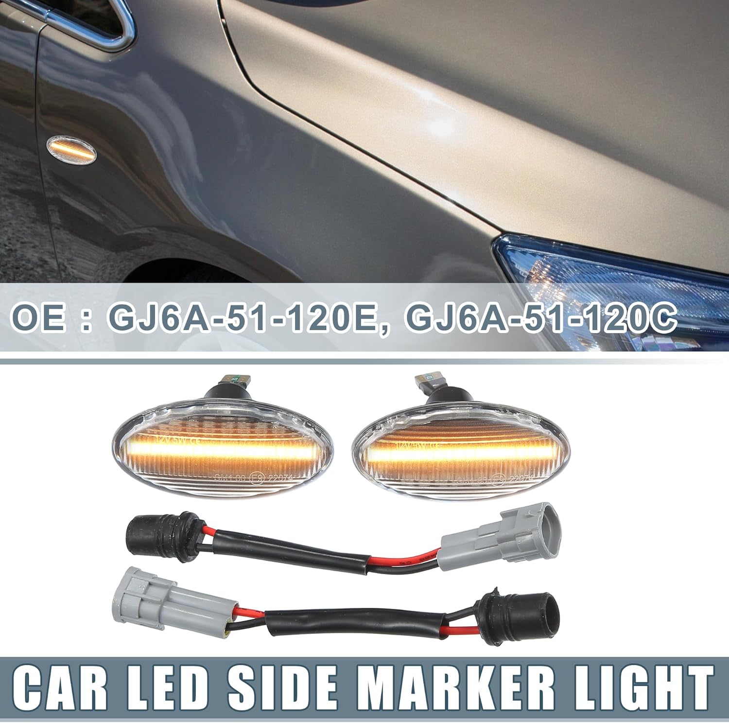 Luz LED de señal de giro de flujo secuencial GJ6A-51-120E para Mazda 3 2004-2009 lente transparente de plástico ámbar luz (juego de 2)