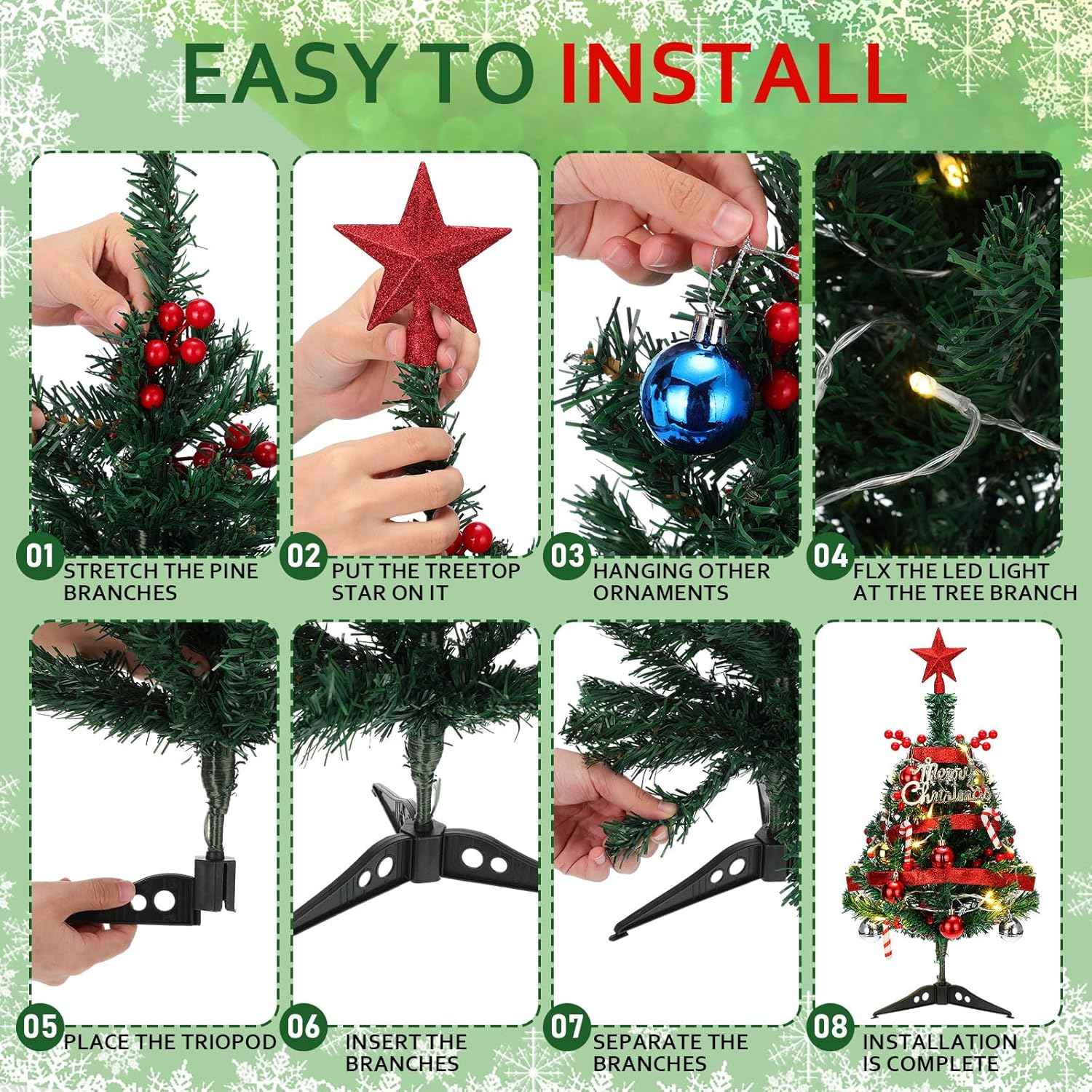 3 piezas de mini árbol de Navidad artificial de escritorio con luces LED y adornos de 182022 pulgadas, árbol de Navidad de mesa para decoración de