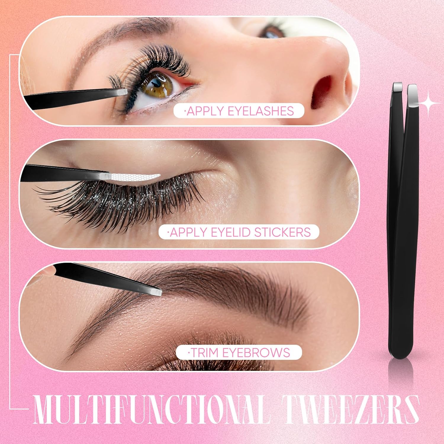 Juego de 8 pinzas para pestañas, aplicador de pestañas para cejas, herramientas de extensión de pestañas, aplicador de pestañas postizas, pinzas