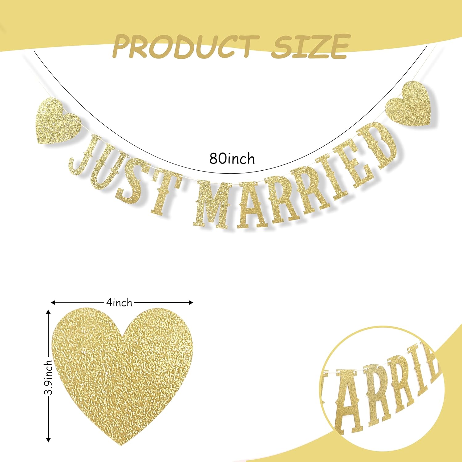 Banner dorado con purpurina de recién casado  Cartel de boda Just Married para decoración de despedida de soltera Just Married  Cartel de bandera