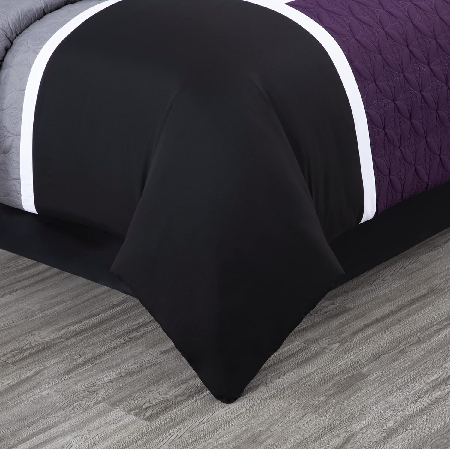 Chezmoi Collection Upland – Juego de edredón acolchado de retales, 7 piezas, moradonegrogris, tamaño matrimonial