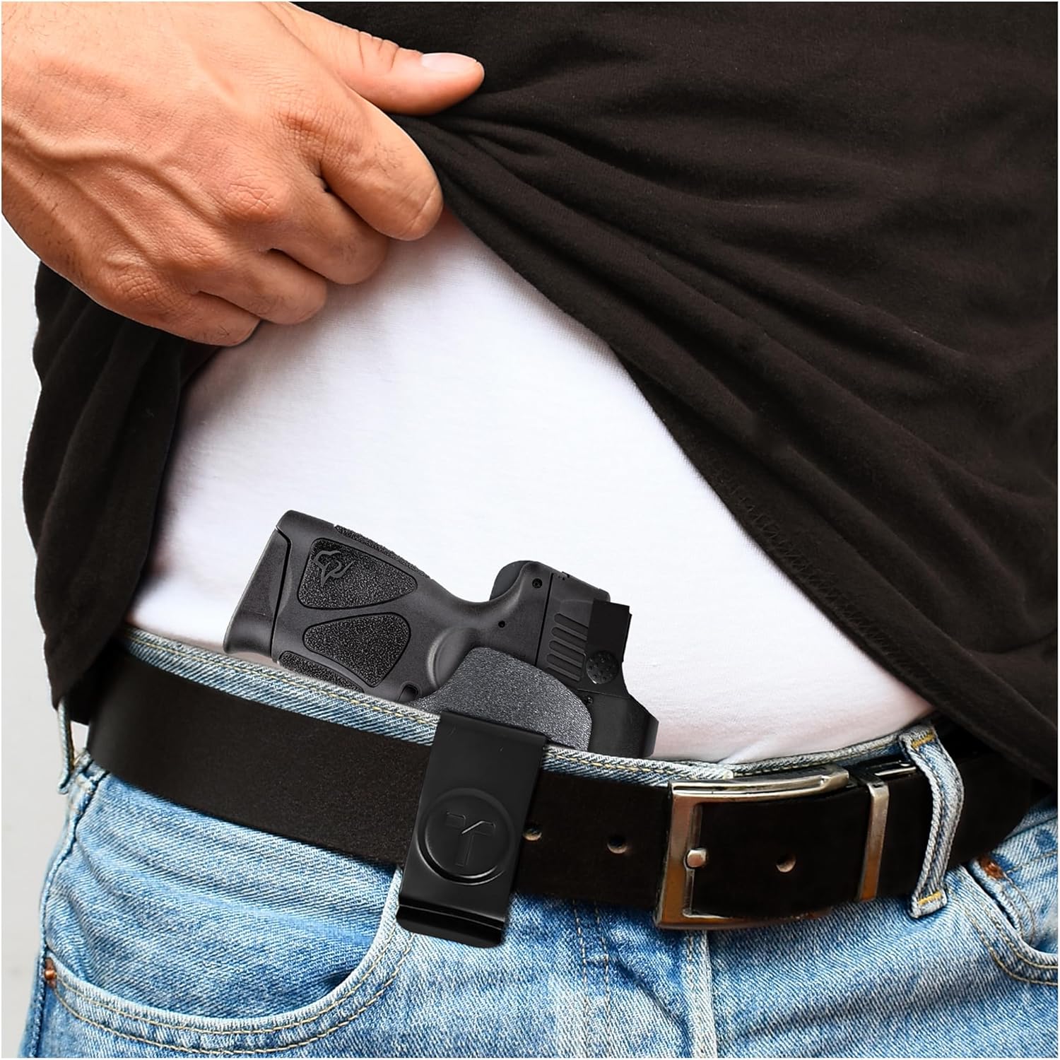 IWB – Fundas de cuero de gamuza para pistolas ópticas listas para mano derecha. Se adapta a la mayoría de pistolas subcompactas de doble pila, funda