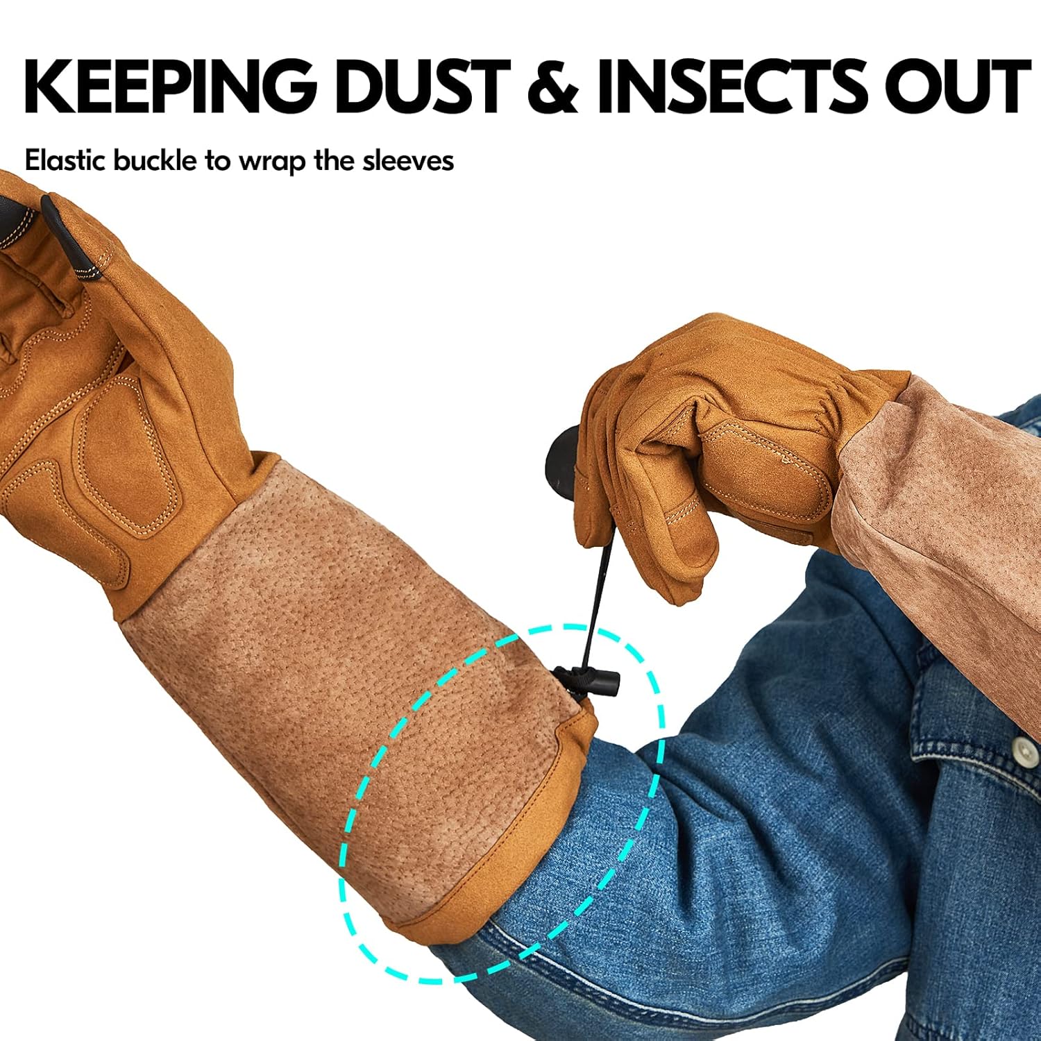 Vgo… Guantes de trabajo de seguridad para hombre, puño extendido de cuero dividido de cerdo, cuero sintético, a prueba de espinas de poda de