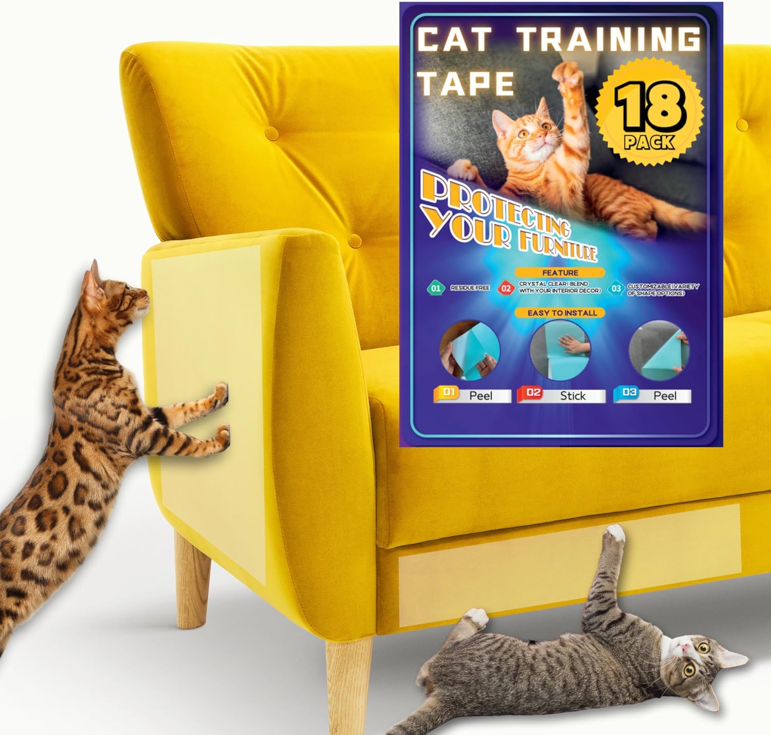 18 cintas de entrenamiento para gatos, cinta adhesiva de doble cara para gatos, protector de sofá contra garras de gato, protector de muebles de