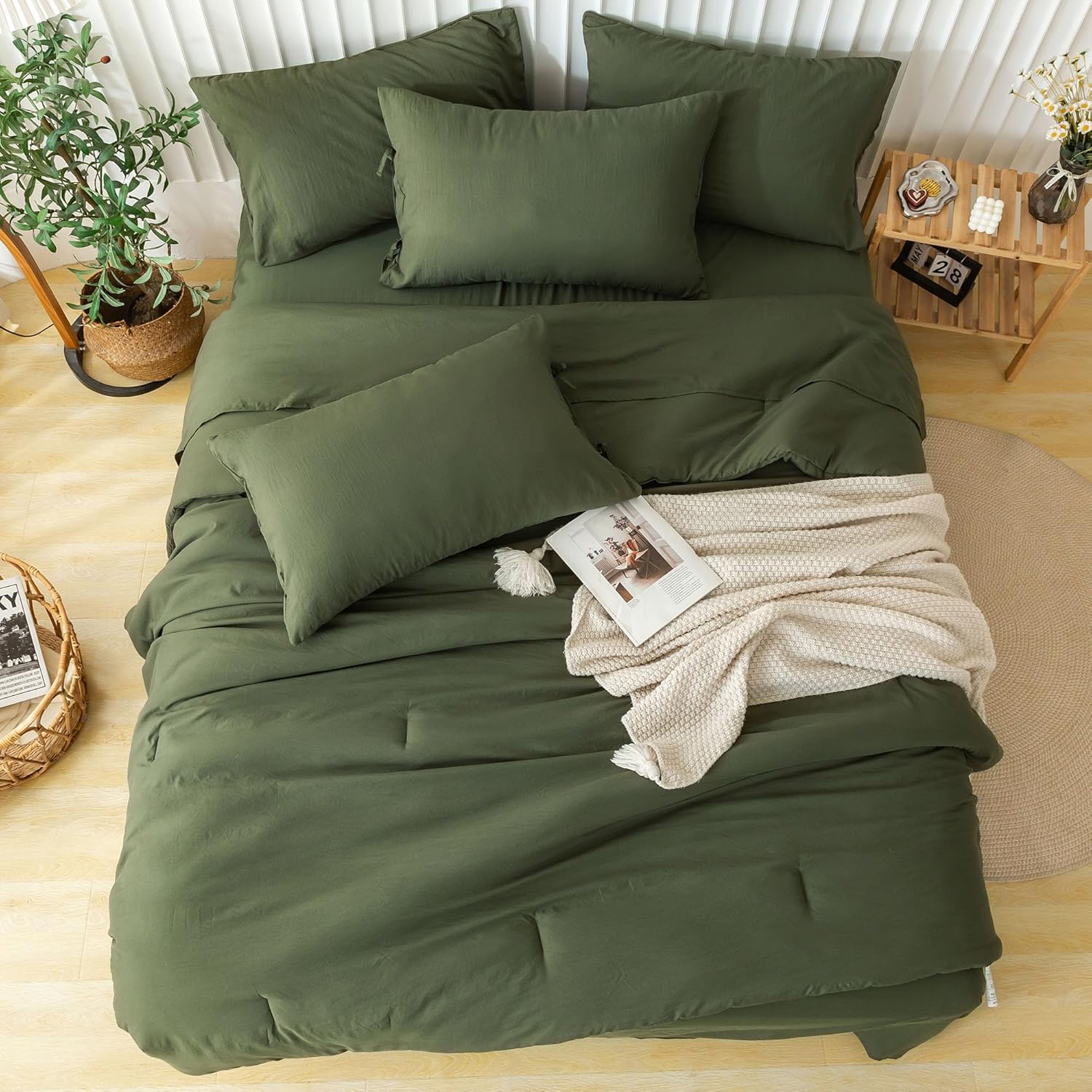 COTTEBED Juego de cama ultrasuave tamaño Queen con edredón y sábanas  Uso para todas las estaciones, ropa de cama de 7 piezas en una bolsa, juego de