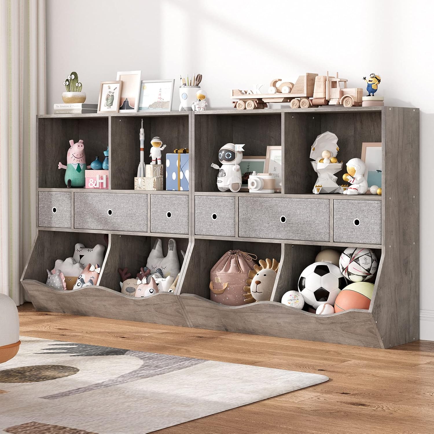 IDEALHOUSE Estantería para niños y organizador de almacenamiento de juguetes con 3 cajones móviles, armario de almacenamiento de piso con 4