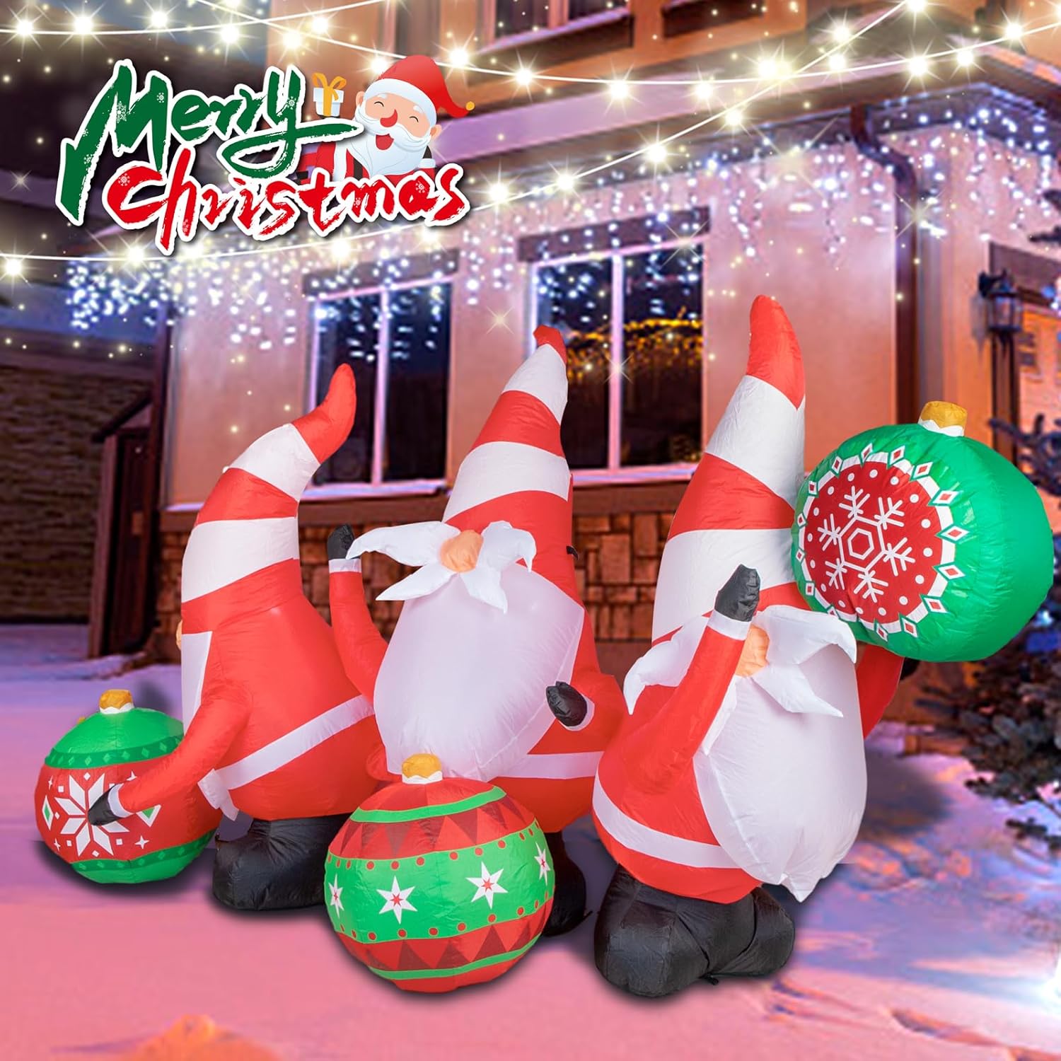 Morejoy Gnomos inflables de Navidad de 6.3 pies  Decoración inflable de Navidad al aire libre  Decoración de Navidad al aire libre con luces LED