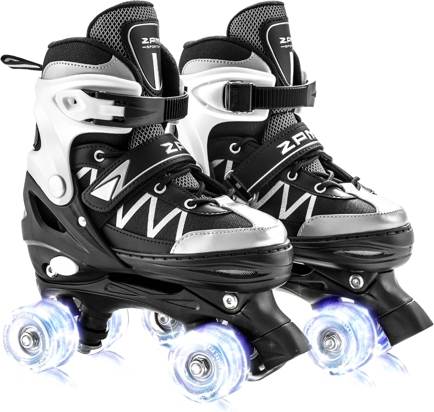 2PM SPORTS Patines de ruedas para niñas, 4 tamaños ajustables con luz para niños, patines para principiantes, para interiores y exteriores