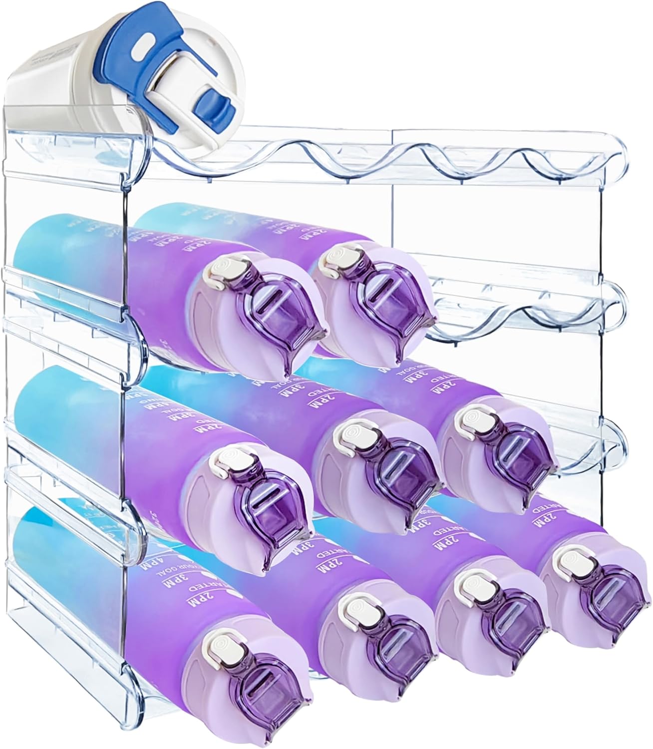 Zdesign Organizador de botellas de agua, soporte apilable de plástico para botellas de agua para gabinete, paquete de 4, despensa de cocina,