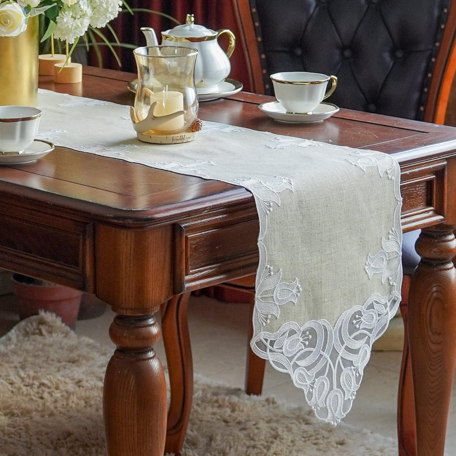 ARTABLE Camino de mesa de encaje macramé vintage con flores vintage con exquisito bordado caminos de mesa para cocina, hogar, boda, fiesta, comedor