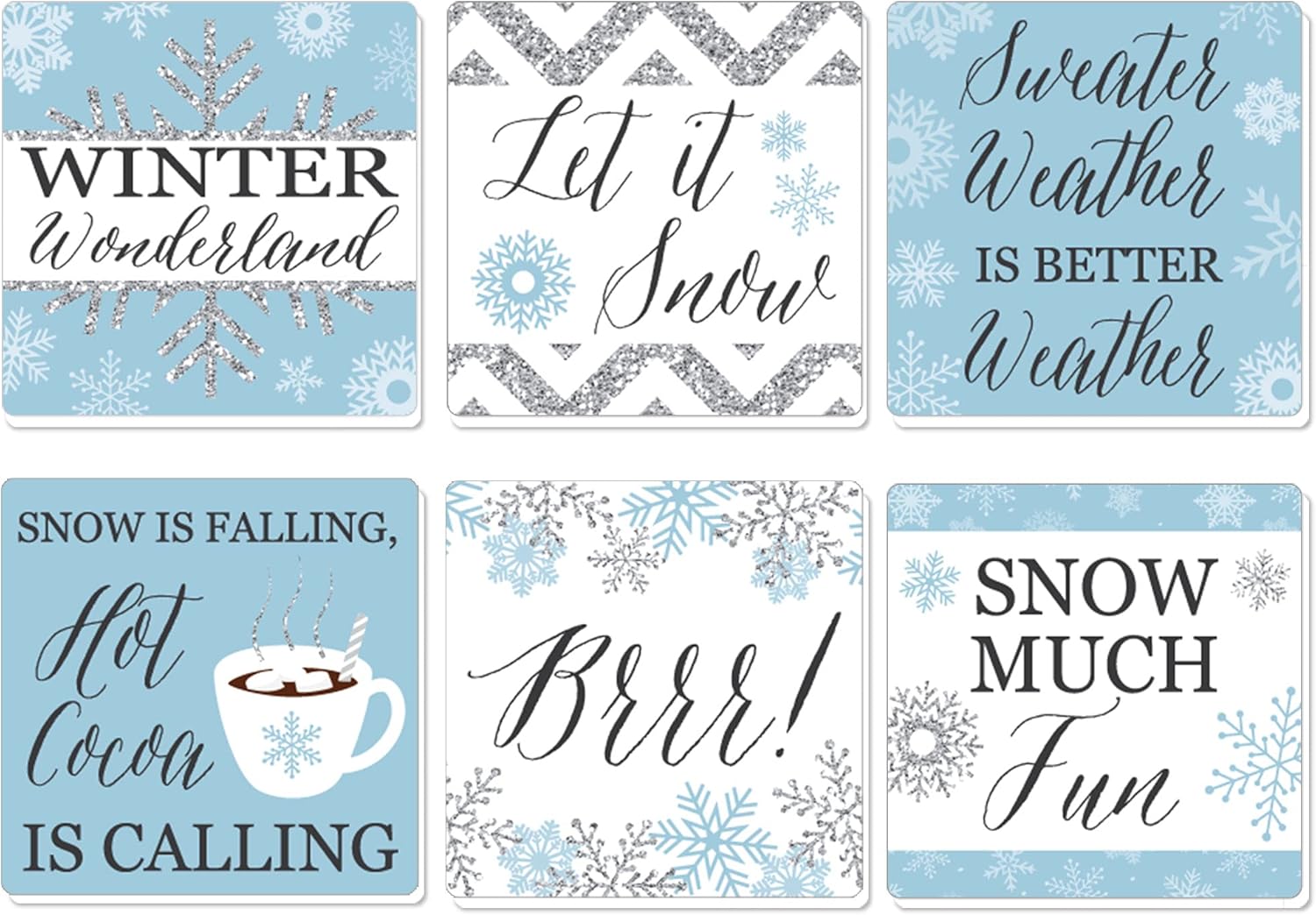 Big Dot of Happiness Winter Wonderland – Juego de 6 posavasos para fiestas de vacaciones y bodas de invierno