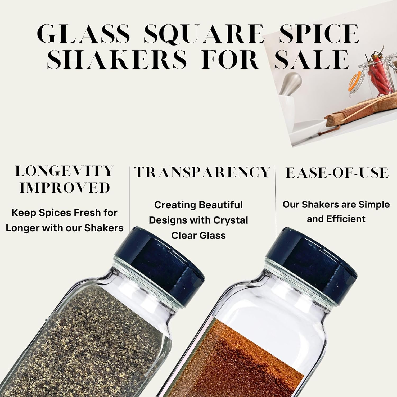 Tarros de especias de vidrio con tapas para coctelera, tarros de especias de 8 onzas para almacenamiento de alimentos, recipientes de especias para