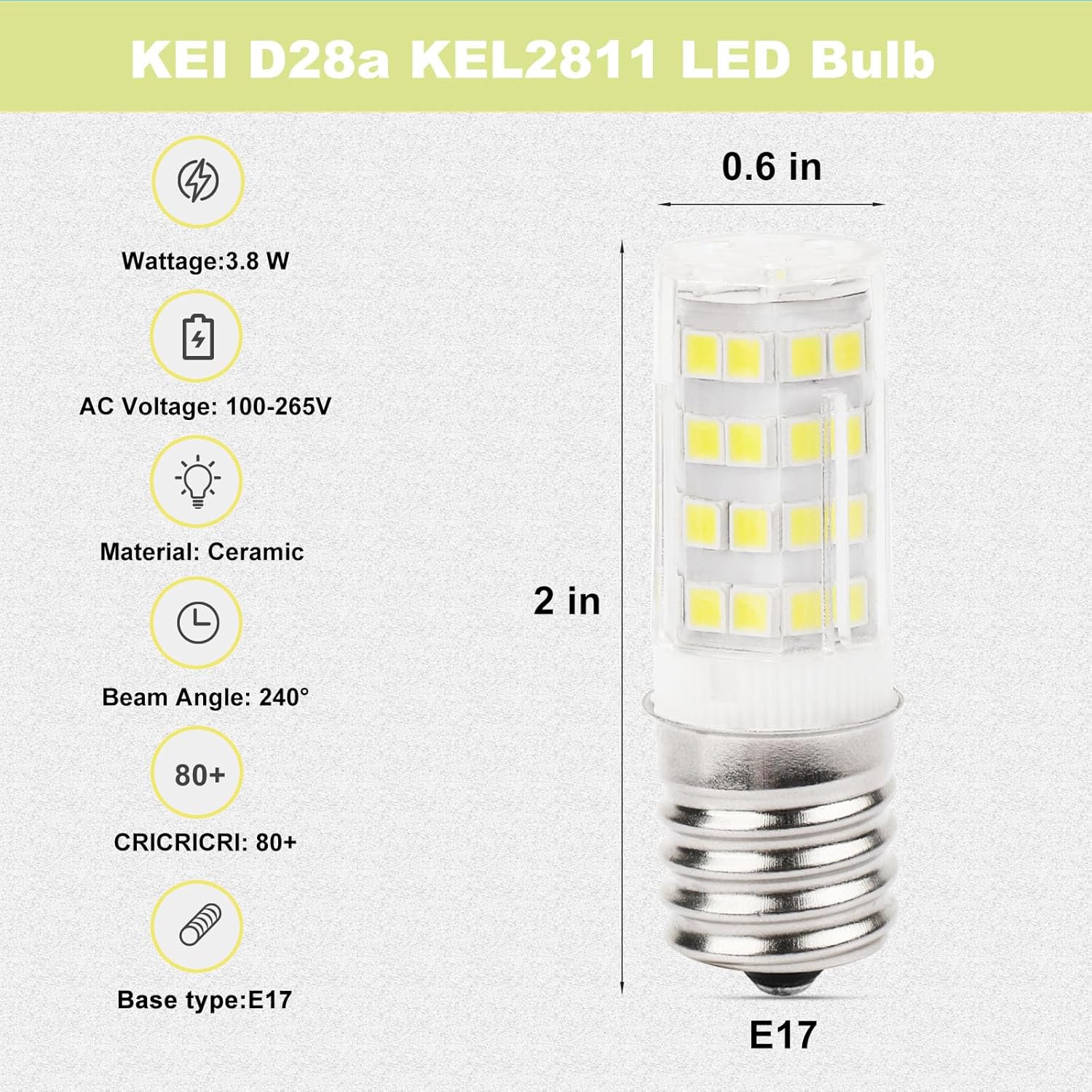 Yooank Bombilla de refrigerador KEI D28a KEL2811 E17 3.8W para Frigidaire Kenmore Electrolux repuesto de bombilla congelador 100V-265V 5304517886