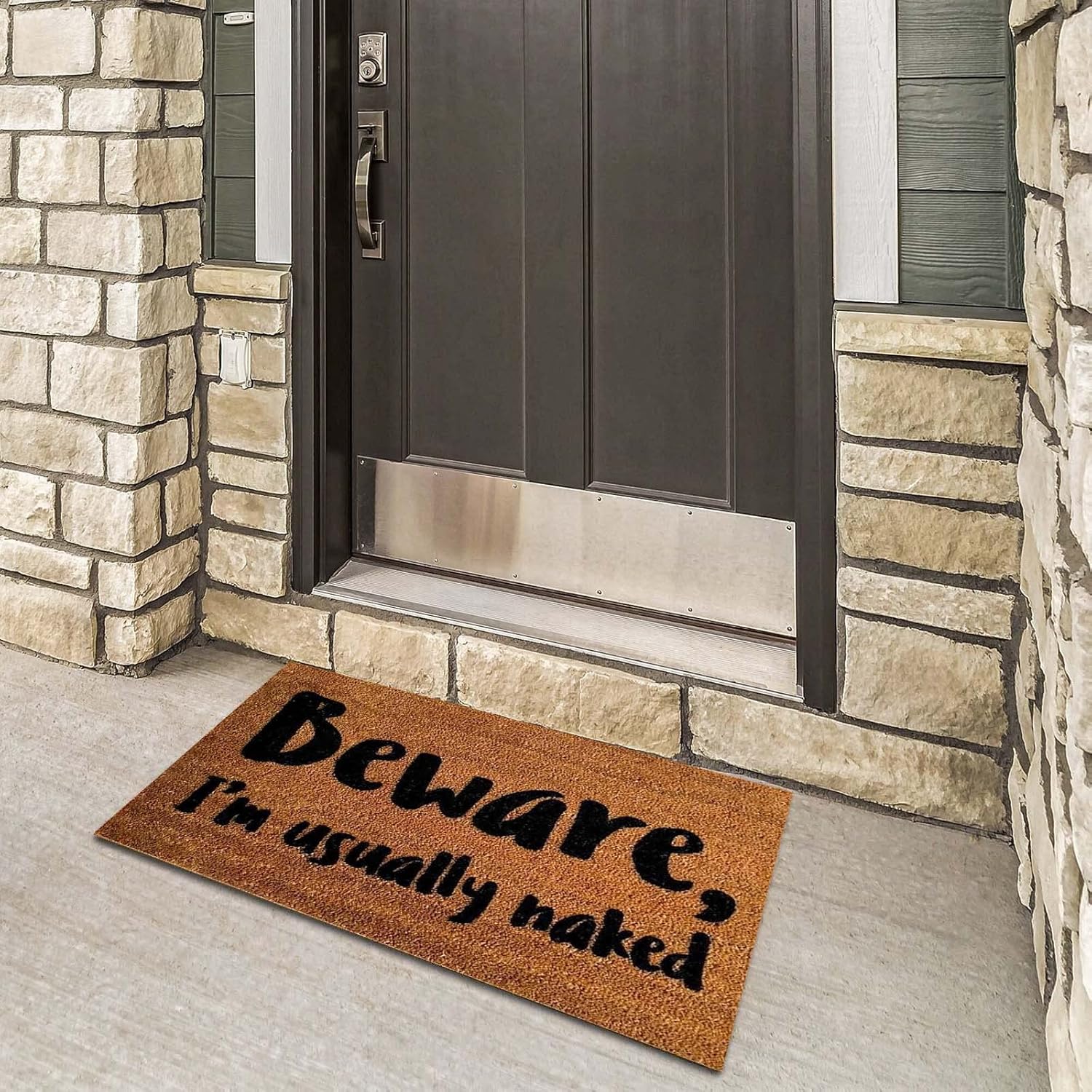 Tapete de bienvenida para interiores, tapete de puerta con texto en inglés “Beware I’m Usually Naked”, divertido tapete con refranes para