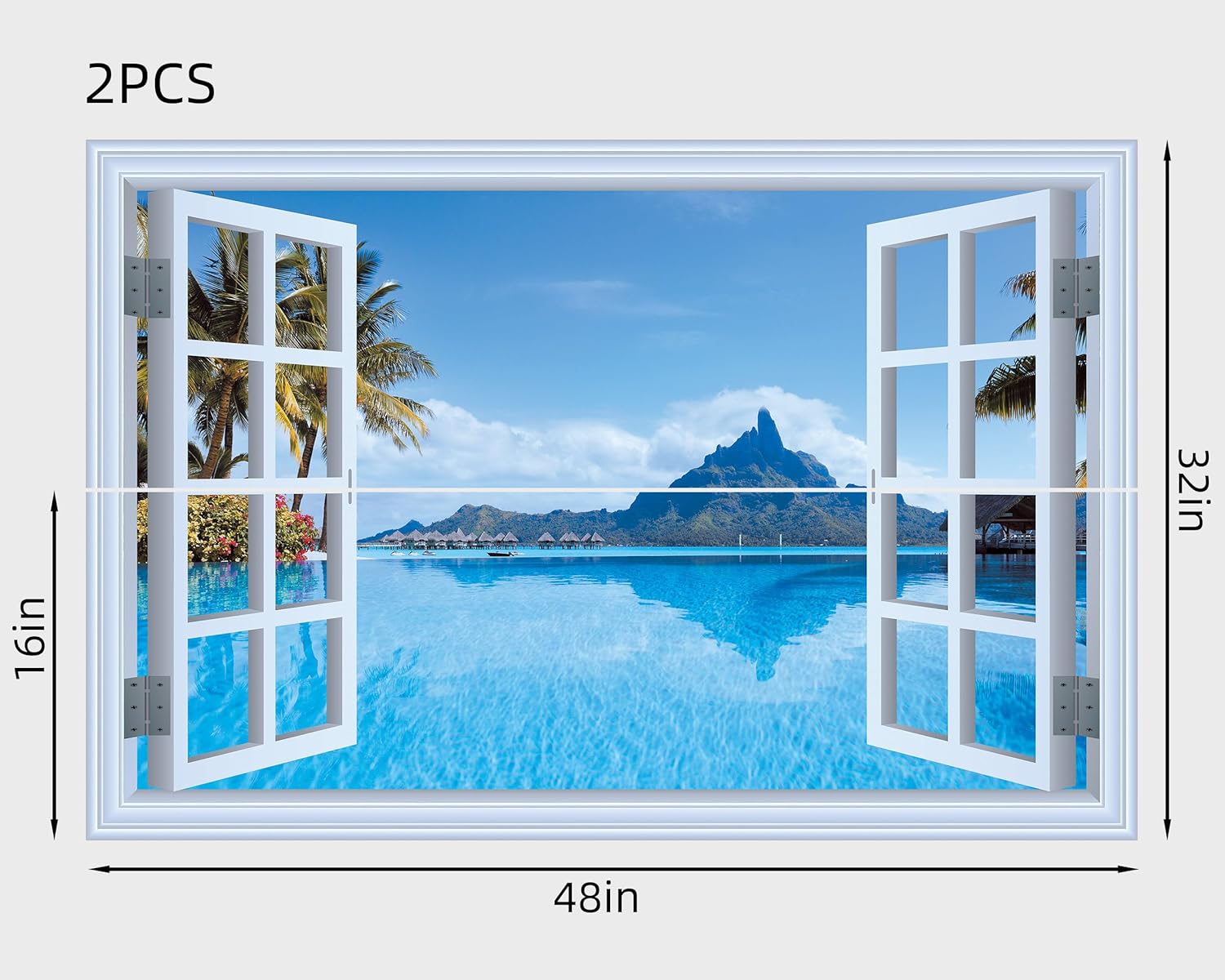 FLFK Mural de pared falso para ventana, calcomanía de pared de ventana sintética con vista al mar para decoración de pared, calcomanías de pared