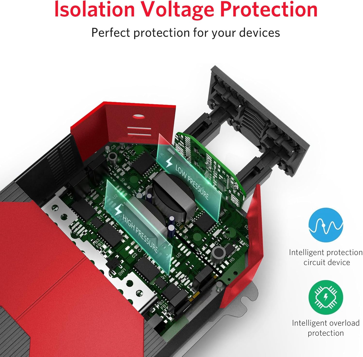 BESTEK Inversor de corriente para automóvil de 500 W, CC 12 V a CA, 110 V, adaptador de enchufe de automóvil, convertidor de corriente con 4 puertos
