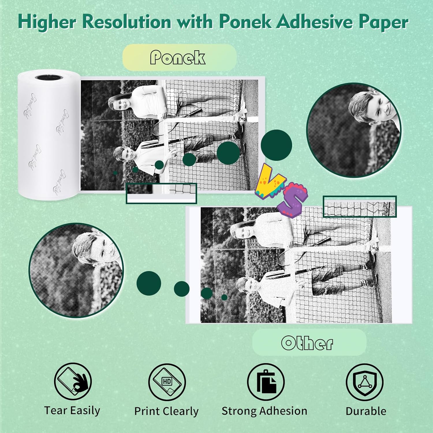 Ponek Mini papel autoadhesivo para impresora de bolsillo M02T02M02 ProM02SM03M03ASM04S, papel adhesivo para diario, fotos, notas, manualidades,