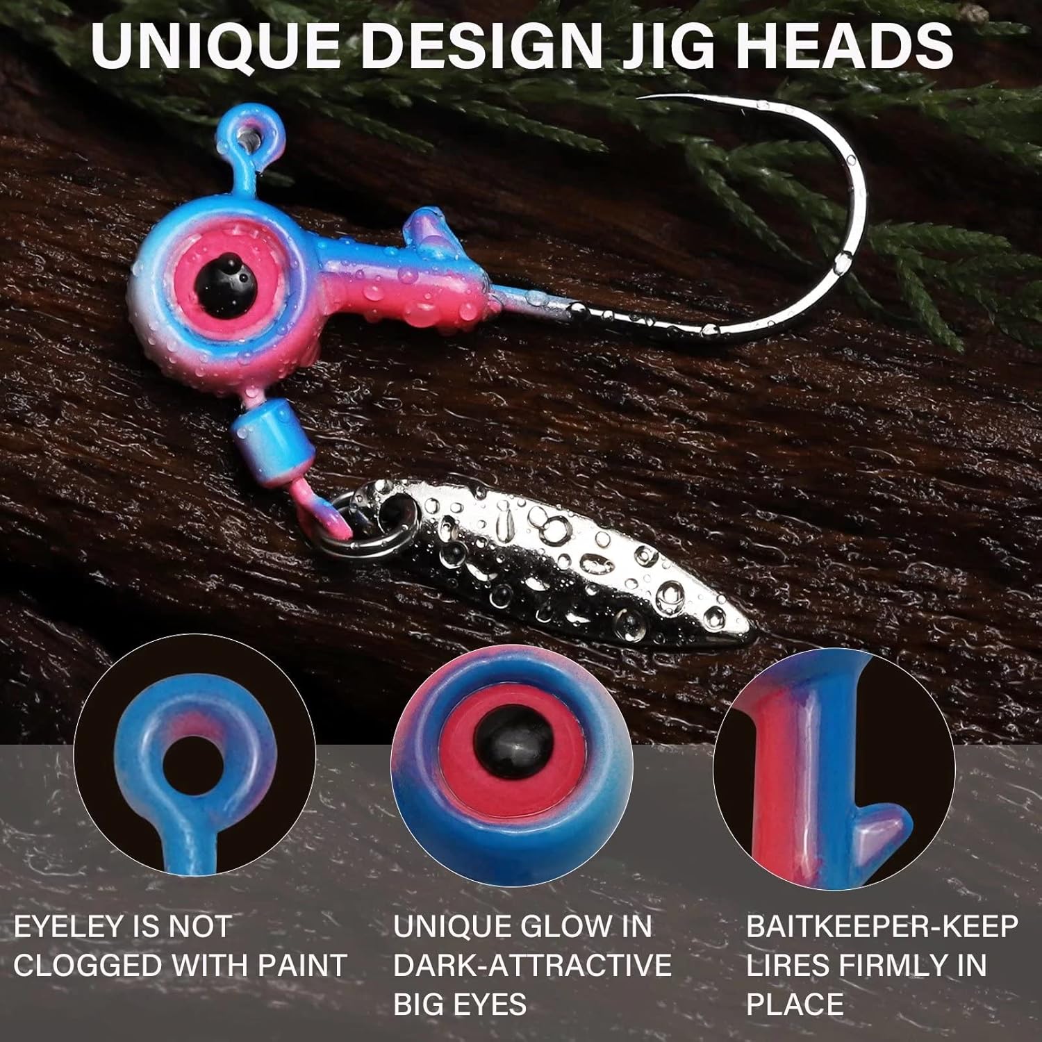 Dovesun Jig Heads Underspin Jig Heads – Ganchos de pesca para crappie Bass Trucha, 116 oz, 18 oz, 14 oz, 38 oz, 20 unidades, 30 unidades