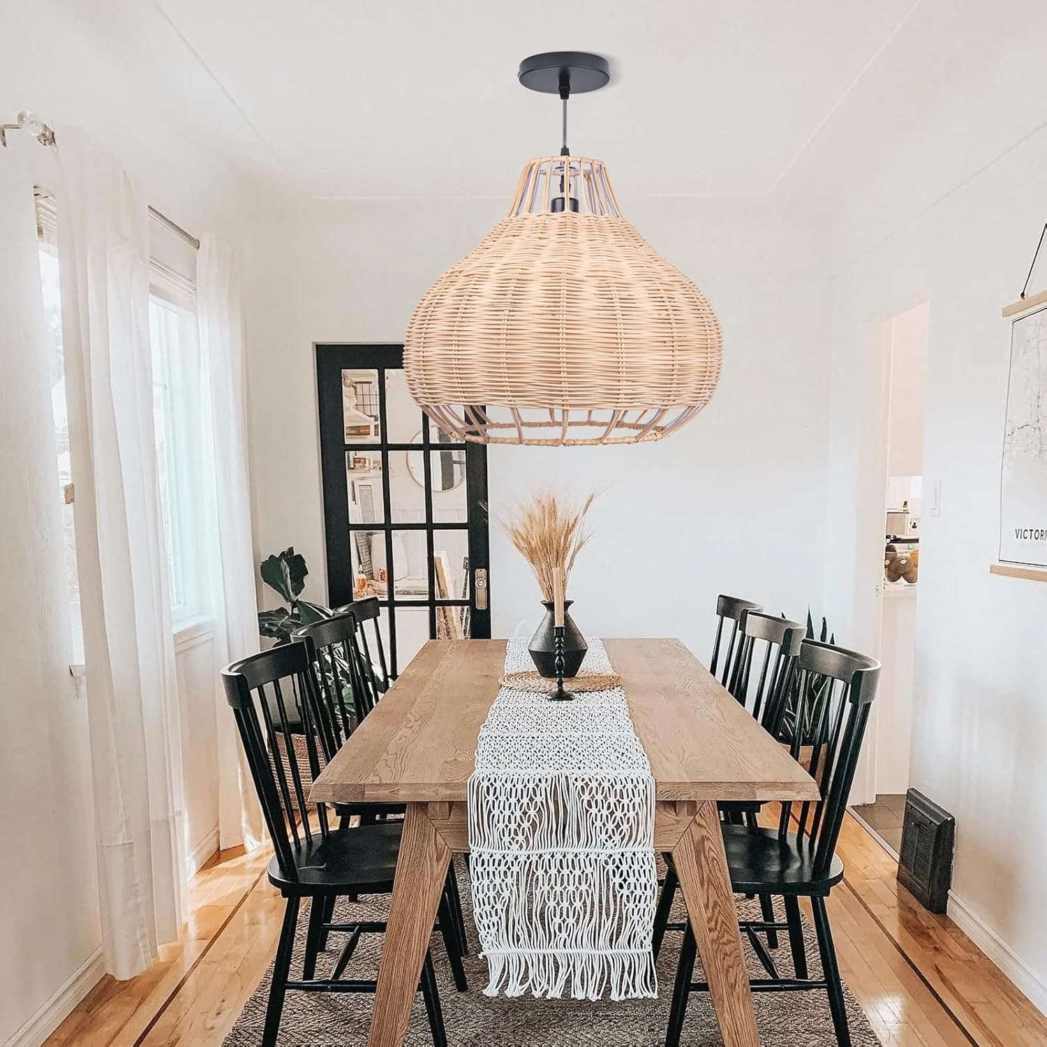 Arturesthome Lámpara colgante de 1 luz, luz colgante de ratán, lámpara de techo natural de mimbre para comedor, sala de estar