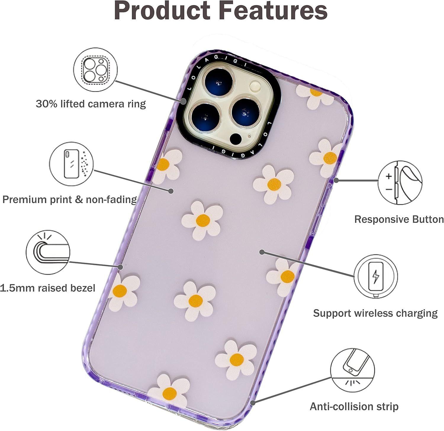 Funda para iPhone 14 Pro Max para mujer, diseño estético con estampado de margaritas y hamomila, patrón Kawaii femenino para niñas y adolescentes,