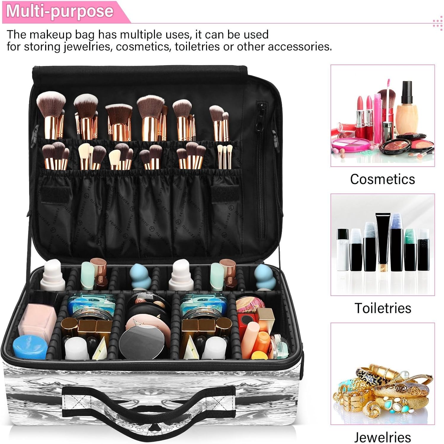 Day Dead Skull Happy Halloween Floral Ornament cosmetic drawstring bag travel make up makeup bag zipper makeup bag with dividers neceser de viaje
