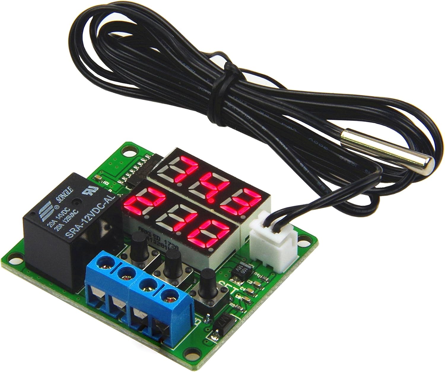 LM YN Módulo de termostato digital de 12 V CC de -58  a 257  Fahrenheit, pantalla de temperatura controlador de temperatura con relé de 20 A, sonda
