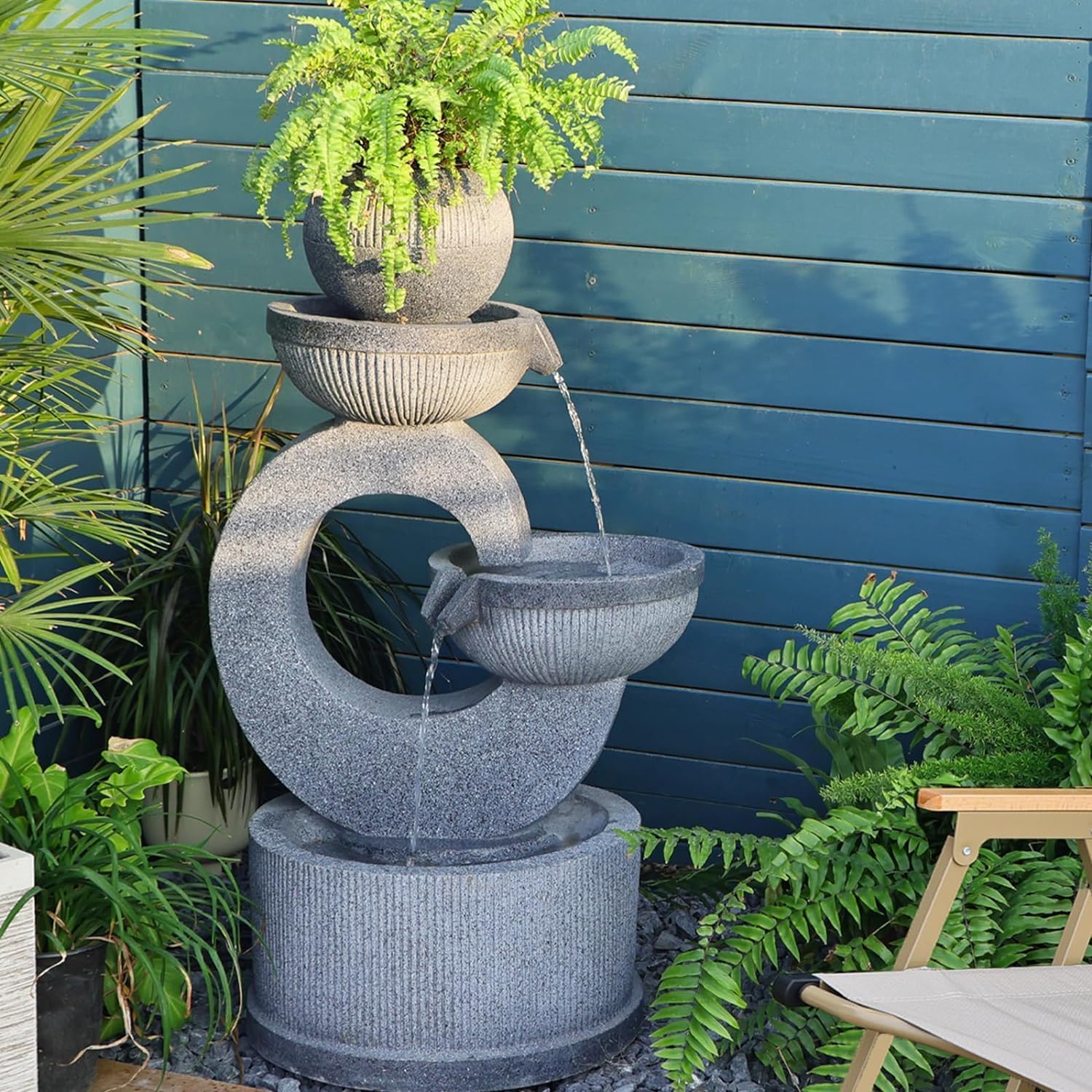 Fuente de agua para exteriores, cuencos de 3 niveles, fuente independiente para jardín, 35 pulgadas de alto para patio, porche, patio