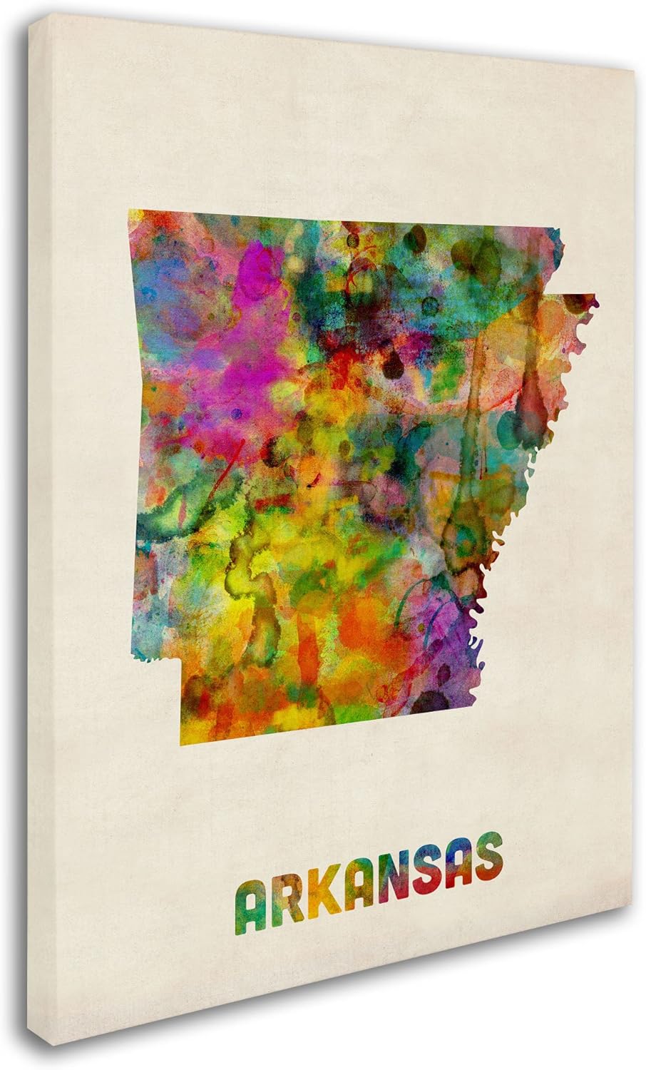 Mapa de Arkansas por Michael Tompsett, arte de pared en lienzo de 14 x 19 pulgadas