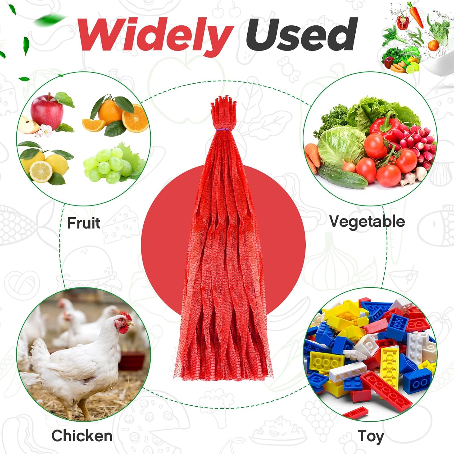 1000 mallas reutilizables de nailon a granel, se adapta a almacenamiento de huevos, verduras, mariscos, frutas, bolsas de comestibles (rojo, 20