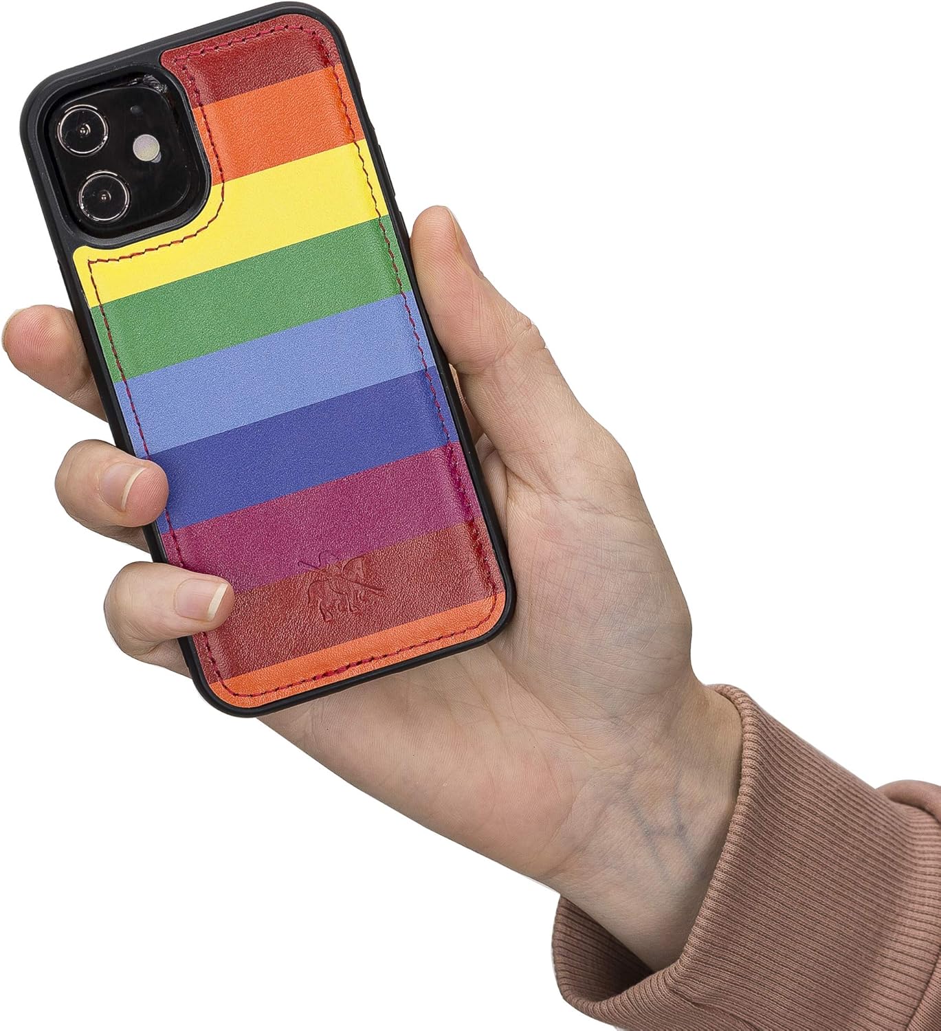 Venito Lucca – Funda de piel compatible con iPhone 11 (6.1 pulgadas), extra segura con cubierta trasera acolchada (arcoíris)